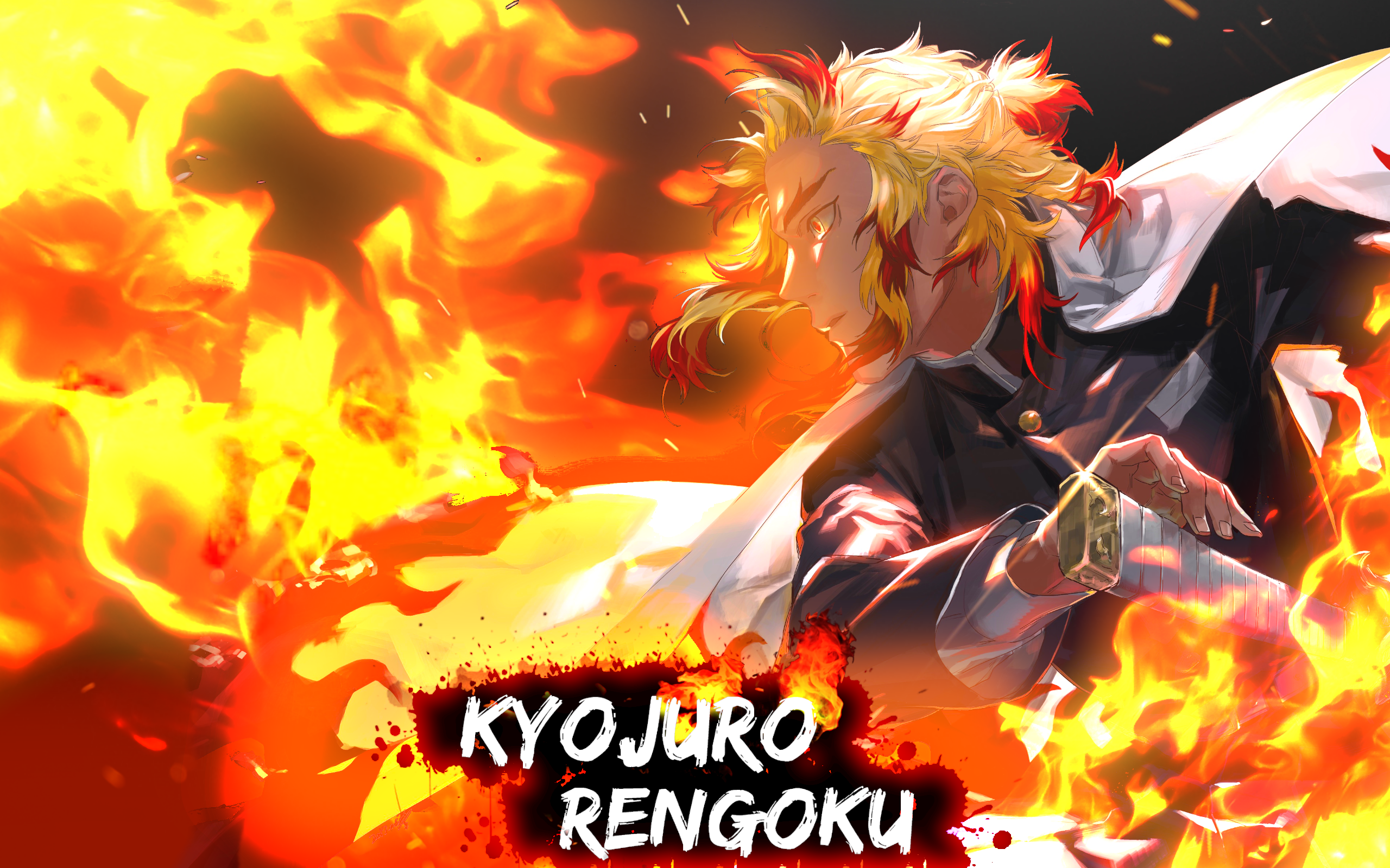 Kyojuro Rengoku from Demon Slayer surrounded by flames HD Wallpaper