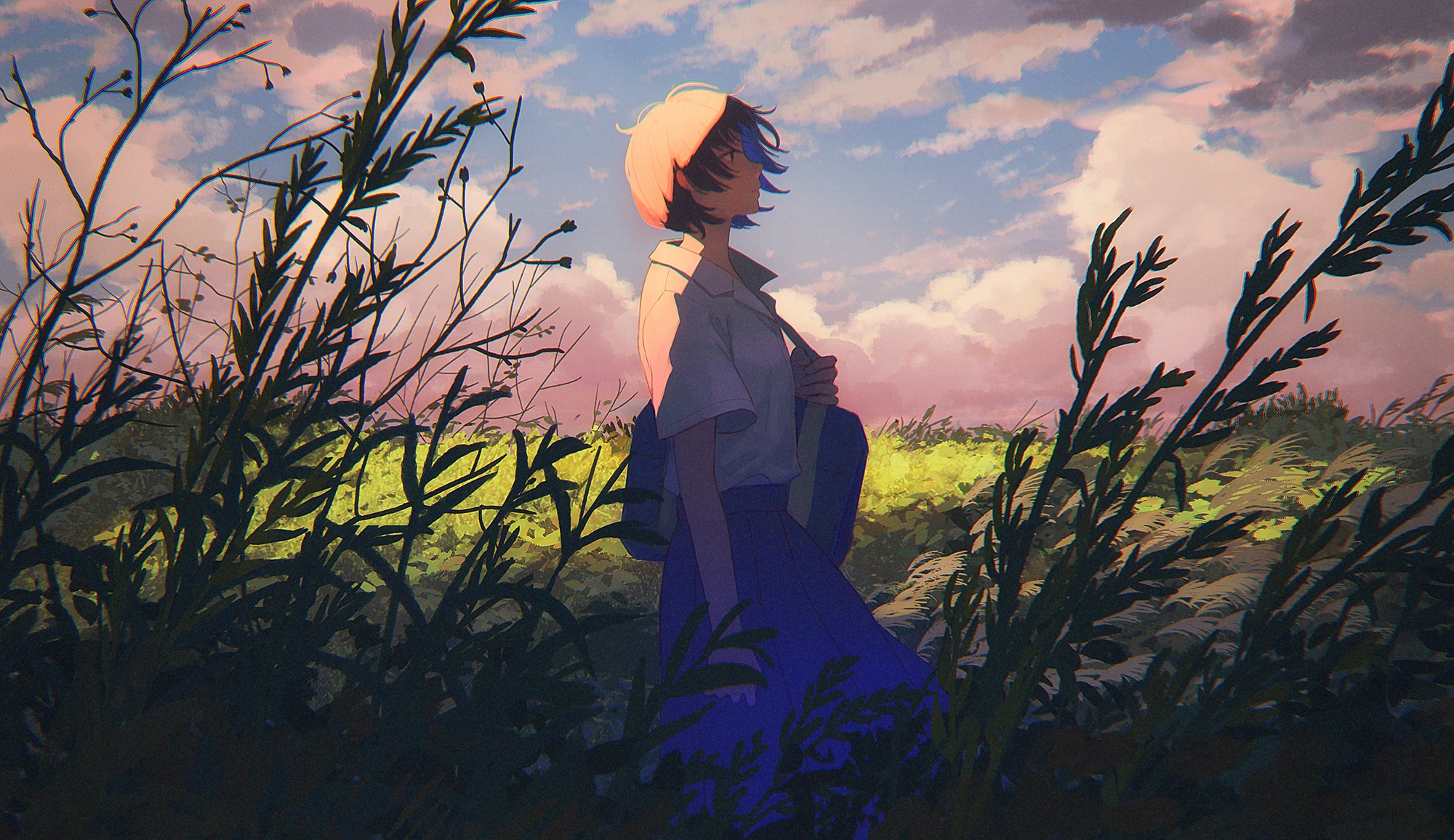 Girl in a field at sunset HD Wallpaper