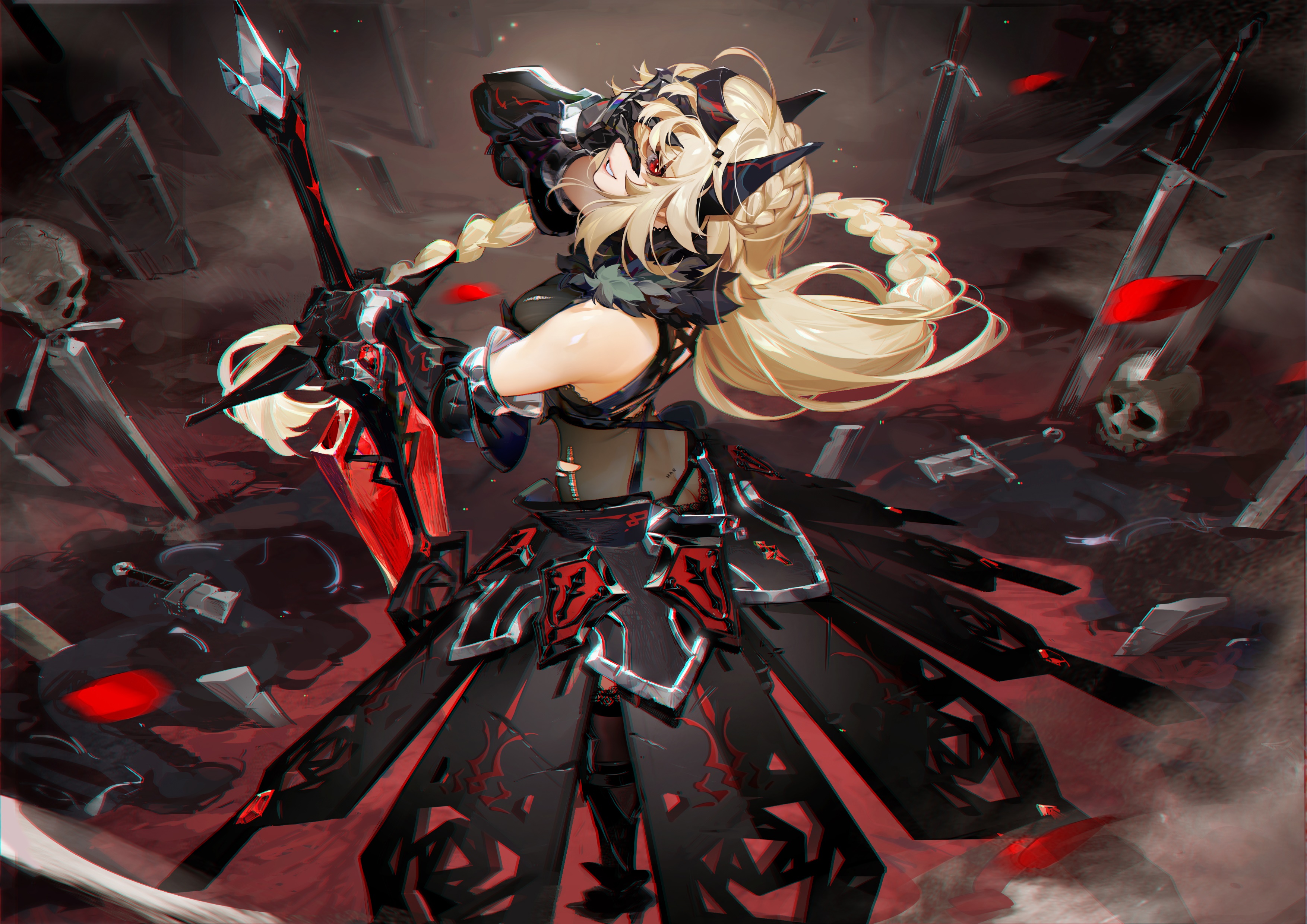 Girl with sword and armor in a battlefield HD Wallpaper
