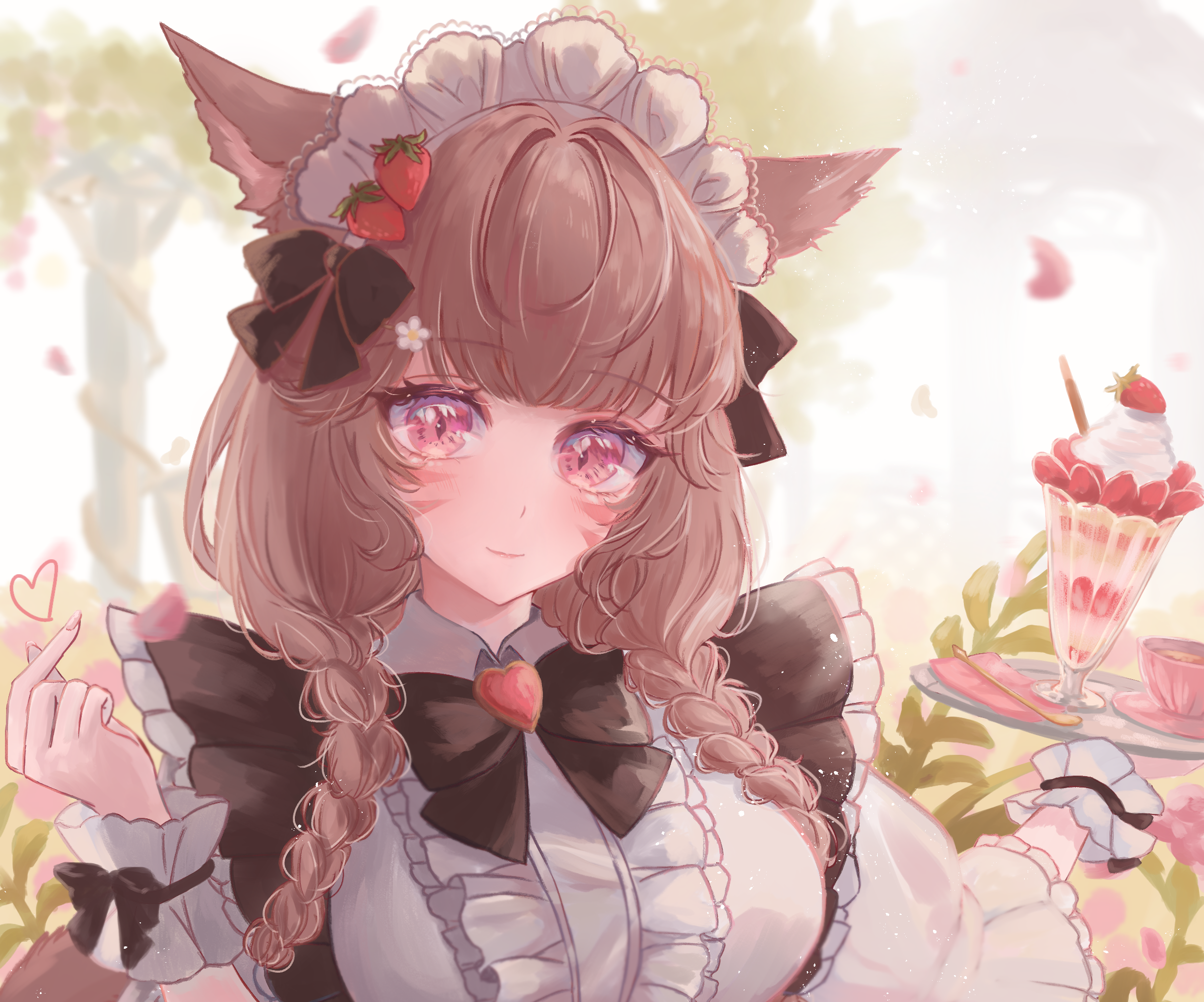 Miqo'te Maid with Strawberry Parfait from Final Fantasy XIV HD Wallpaper