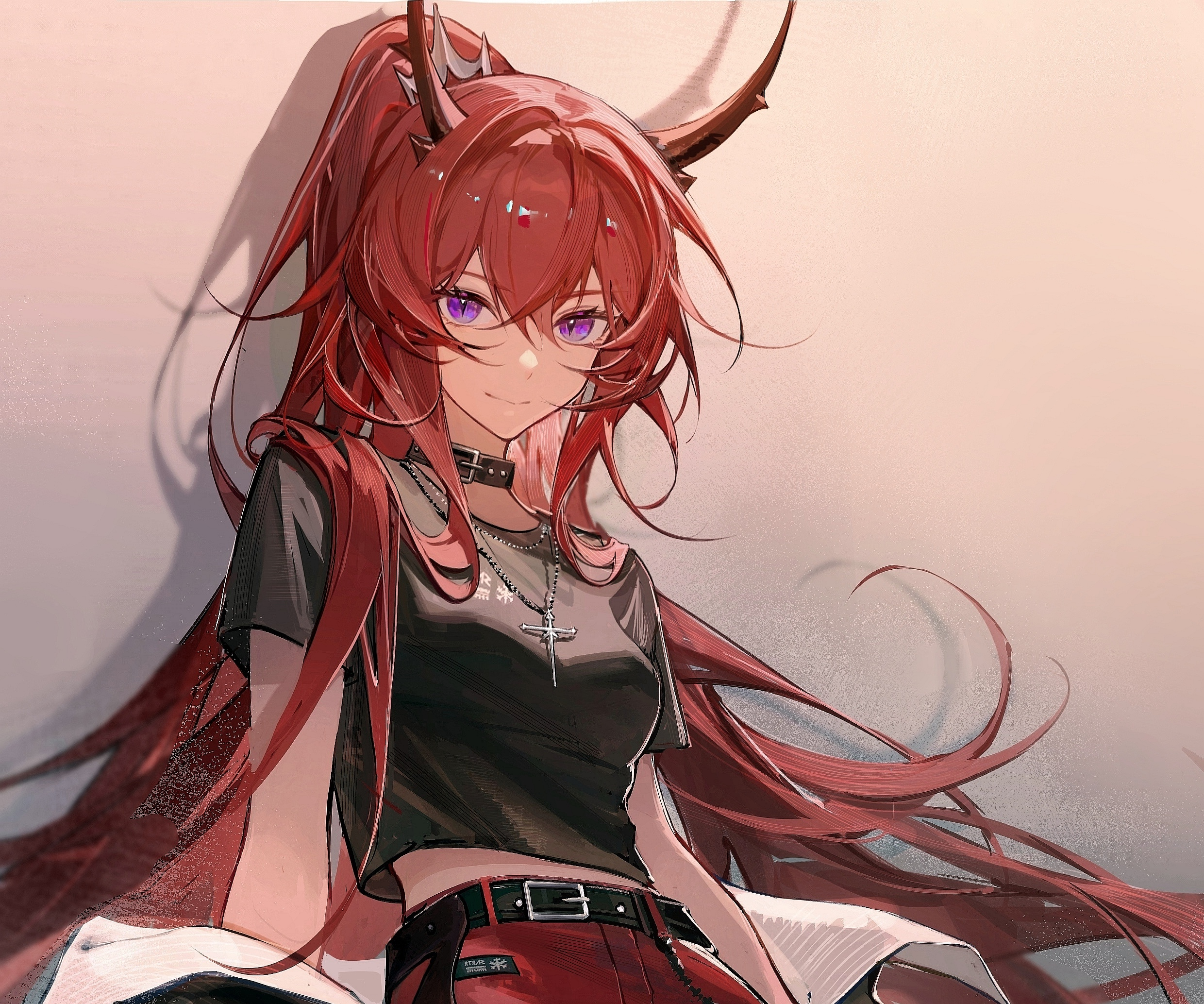 Surtr from Arknights with Red Hair and Horns HD Wallpaper