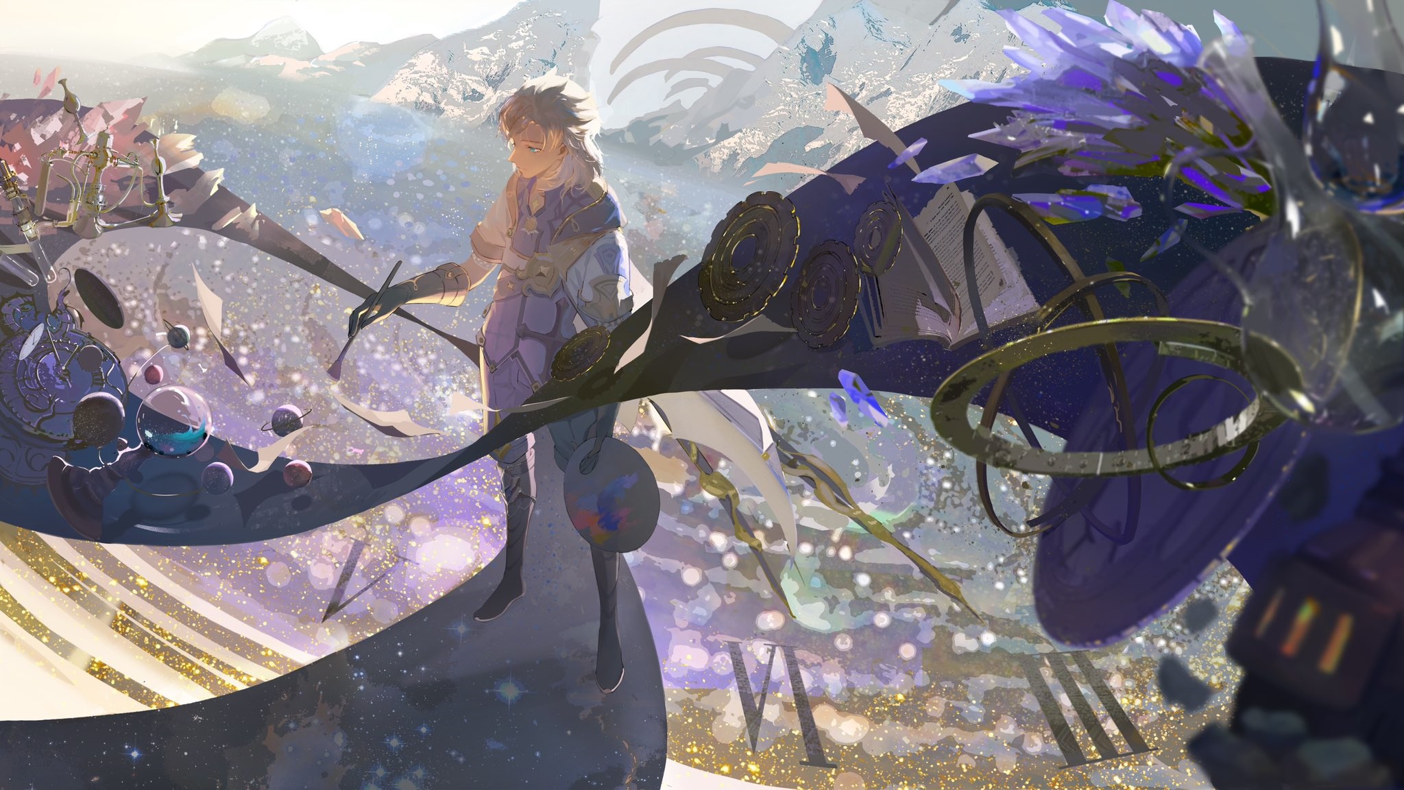 Albedo from Genshin Impact in a cosmic landscape HD Wallpaper