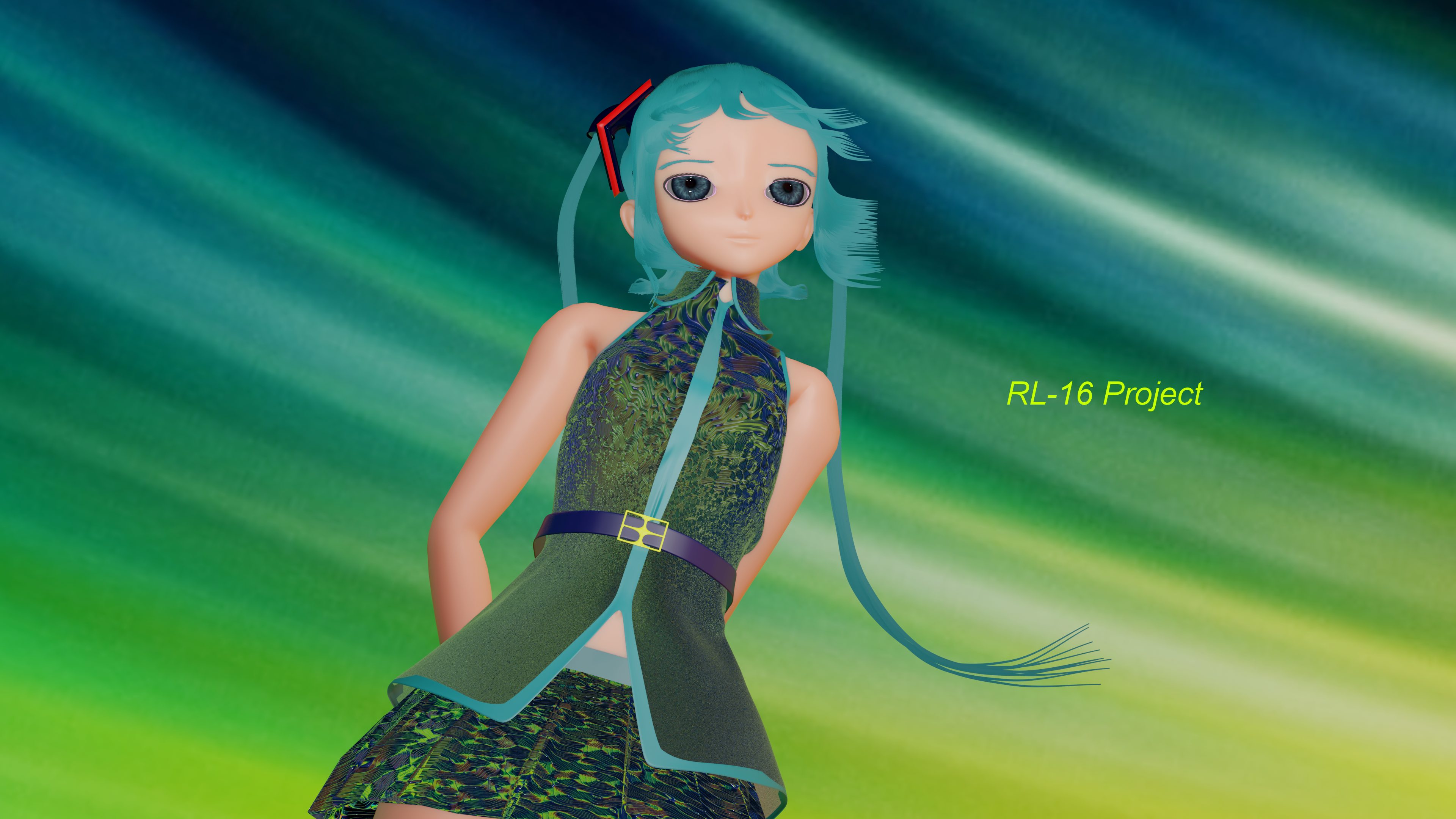 Hatsune Miku from Vocaloid in a green outfit HD Wallpaper