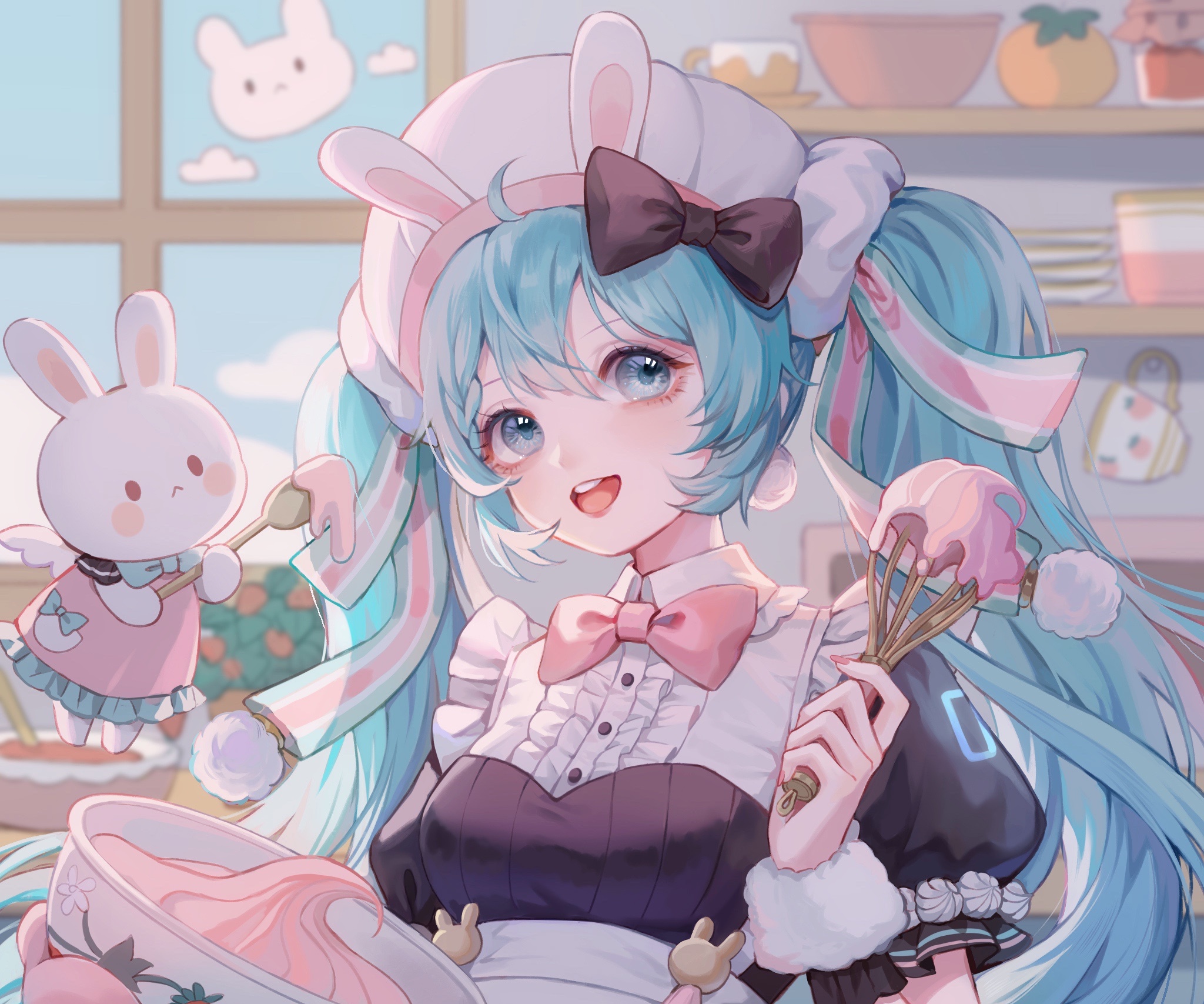 Hatsune Miku as a Bunny Chef Baking HD Wallpaper