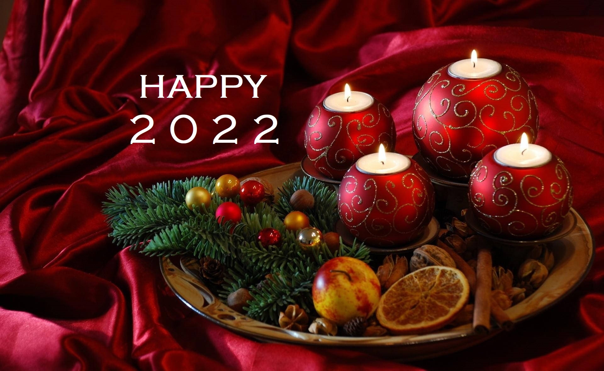 Happy New Year 2022 Candles and Ornaments HD Wallpaper