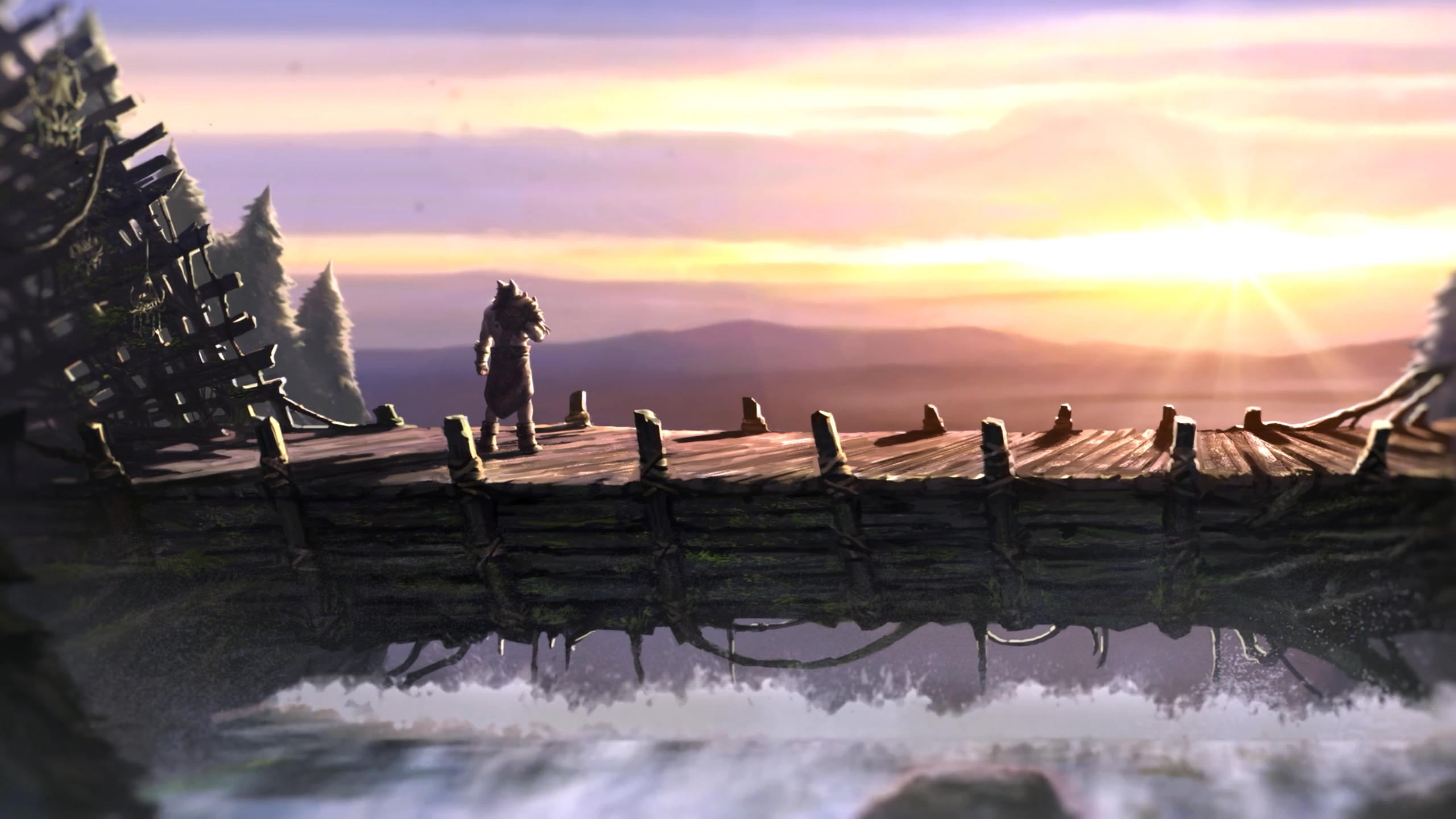 Last Epoch character on a wooden bridge at sunset HD Wallpaper