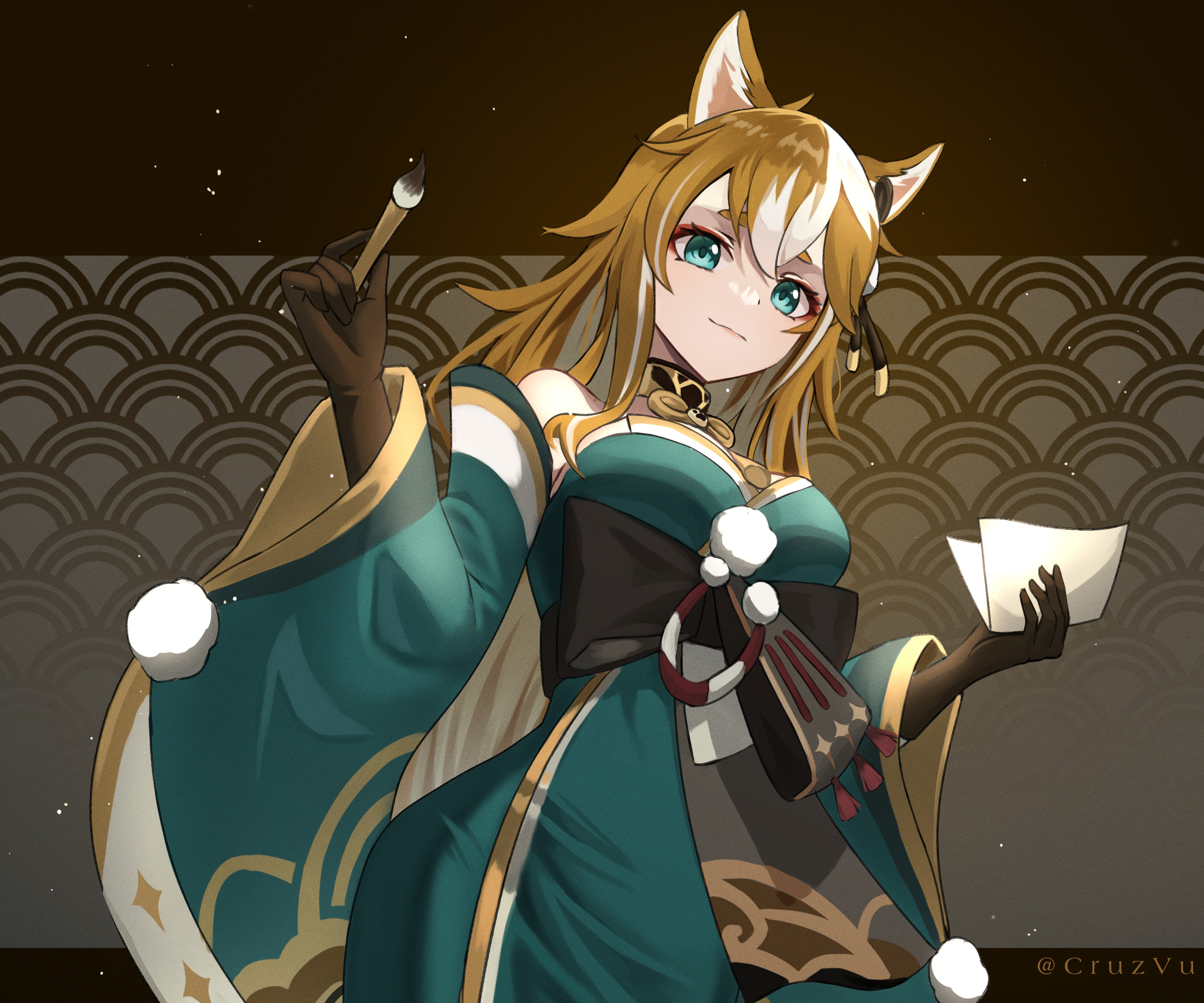 Gorou from Genshin Impact holding a brush and cup HD Wallpaper