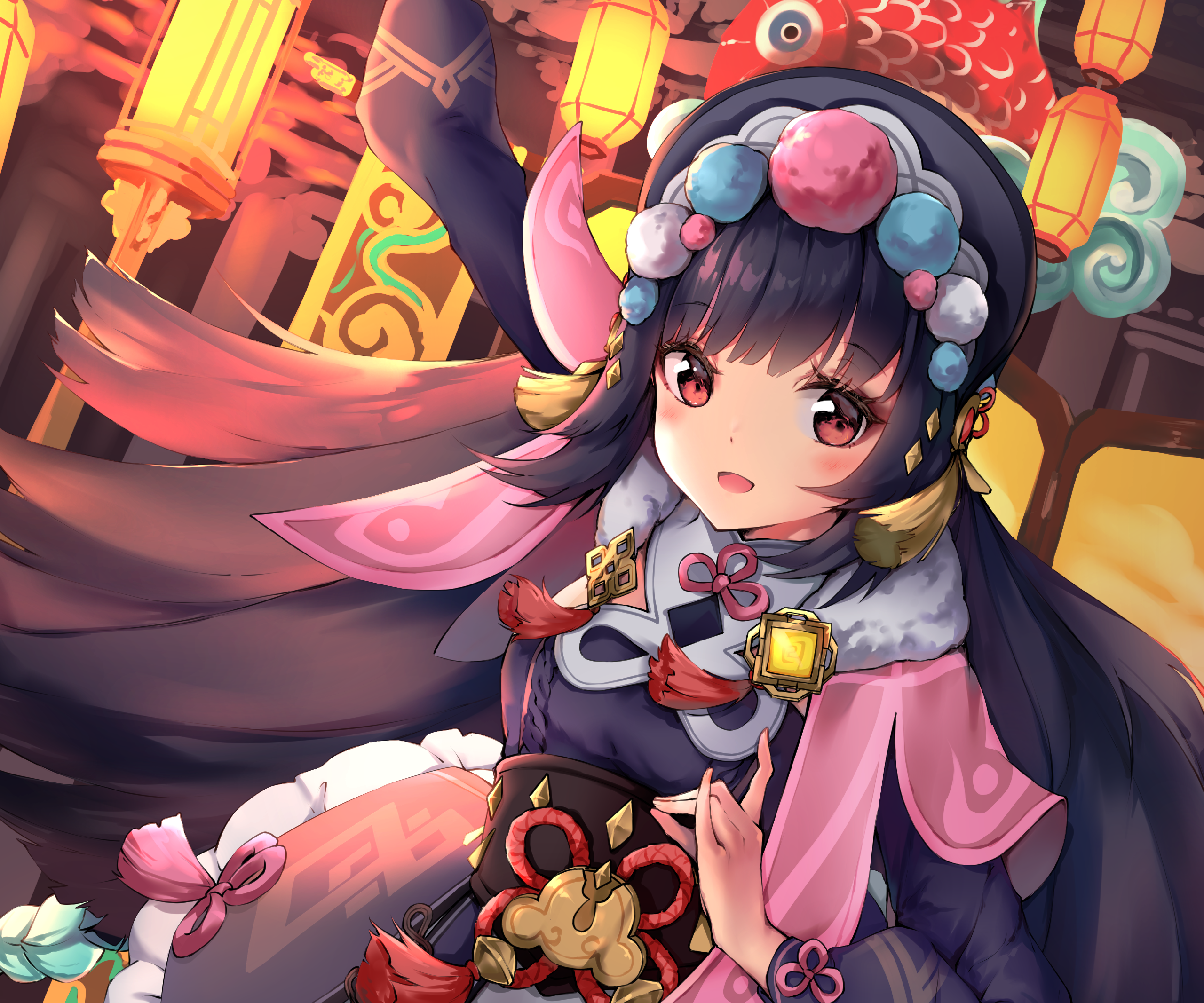 Yun Jin from Genshin Impact with lanterns HD Wallpaper
