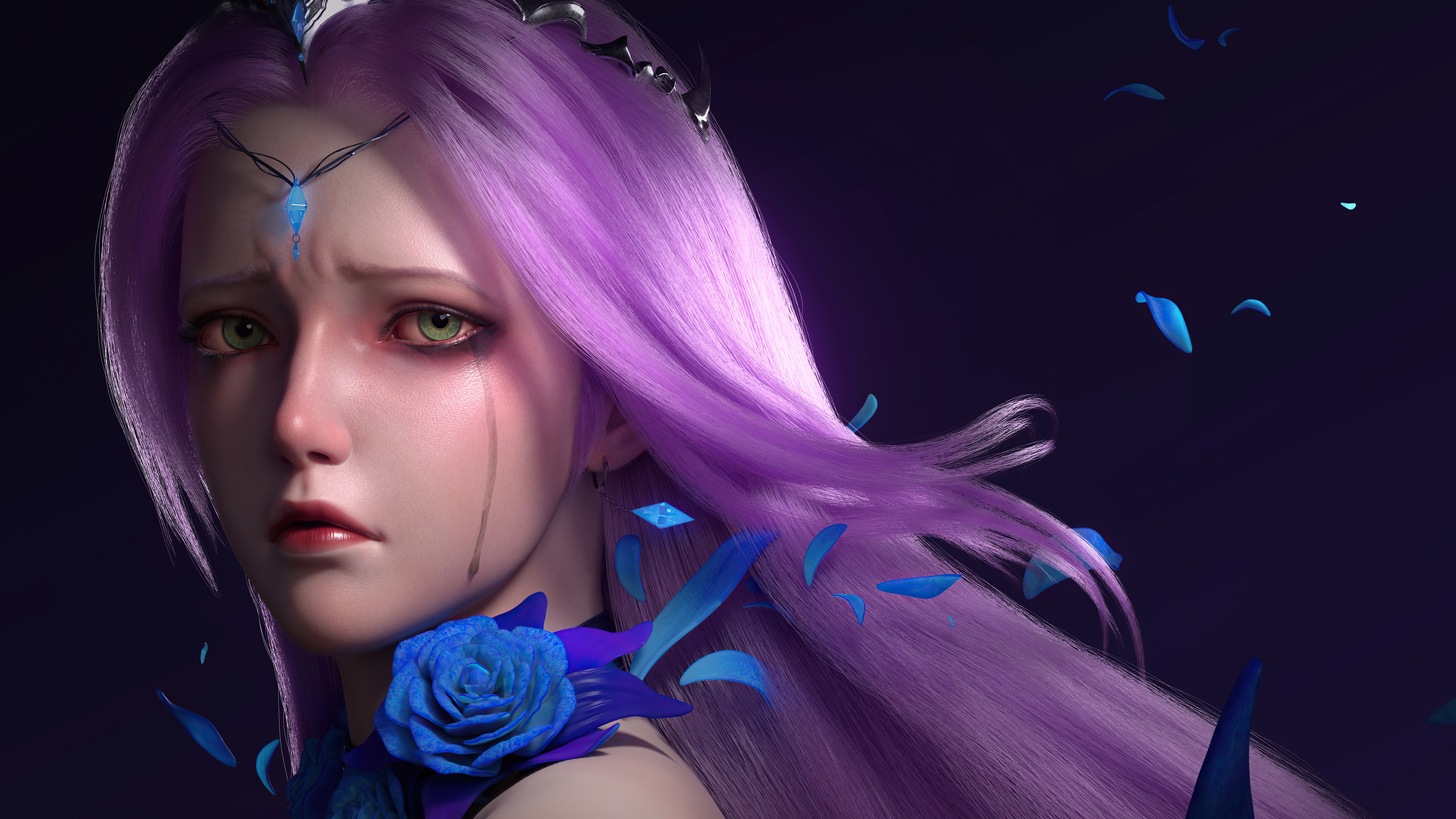Fantasy Woman with Pink Hair Crying HD Wallpaper