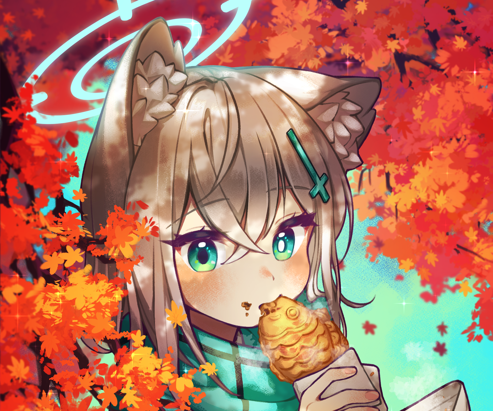 Shiroko Sunaookami from Blue Archive eating Taiyaki HD Wallpaper