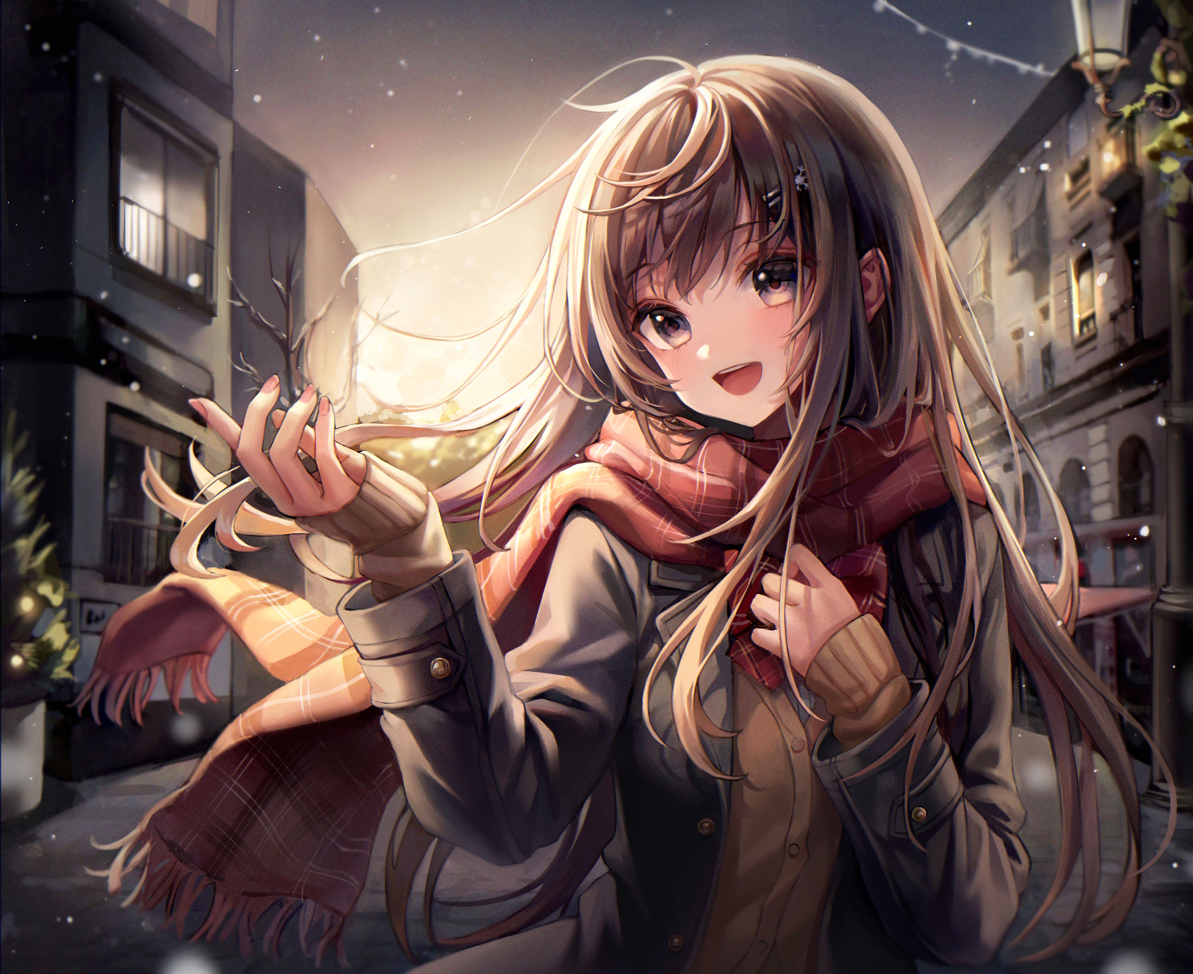 Girl with brown hair in winter clothes HD Wallpaper