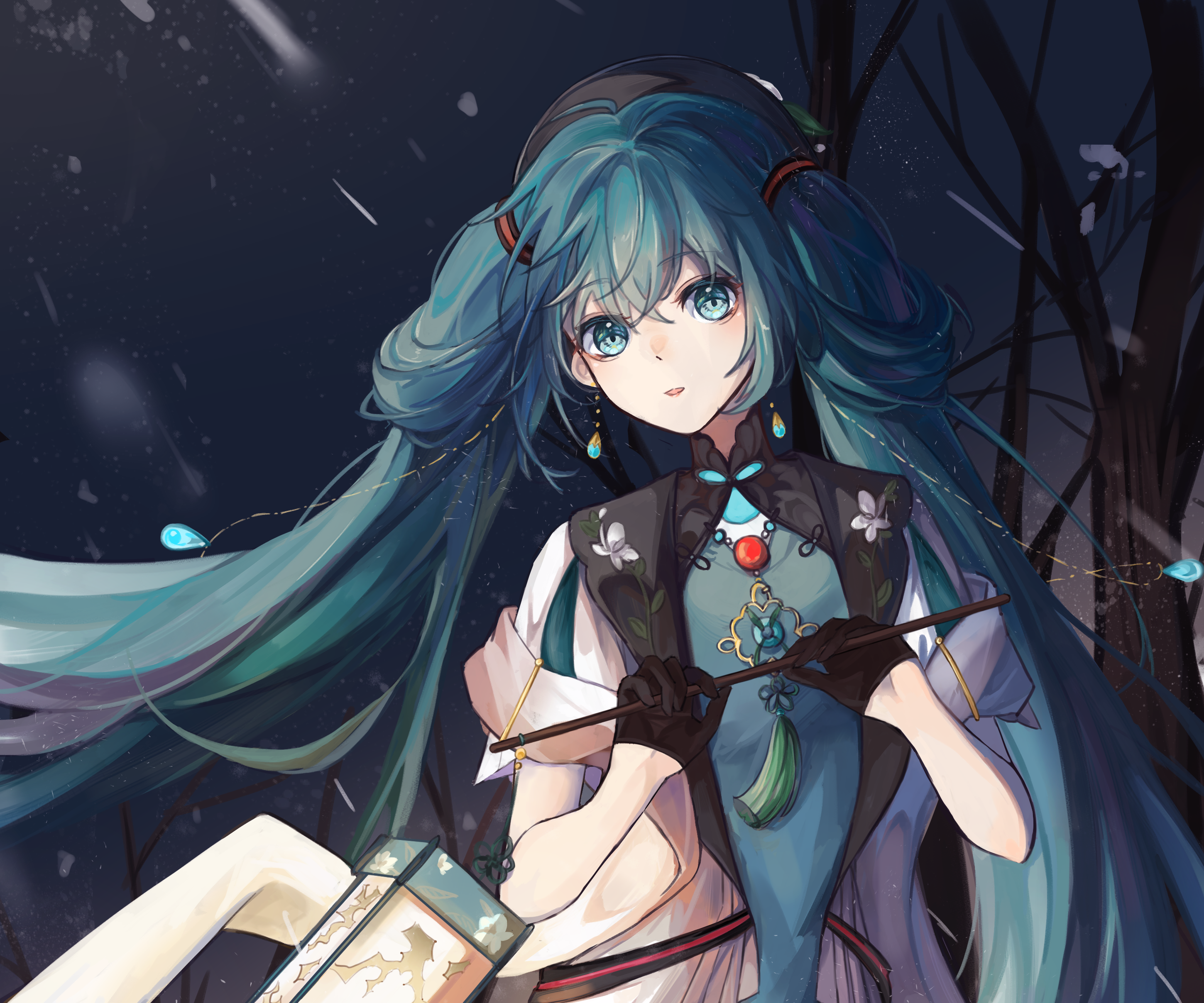 Hatsune Miku in traditional Chinese-inspired outfit HD Wallpaper