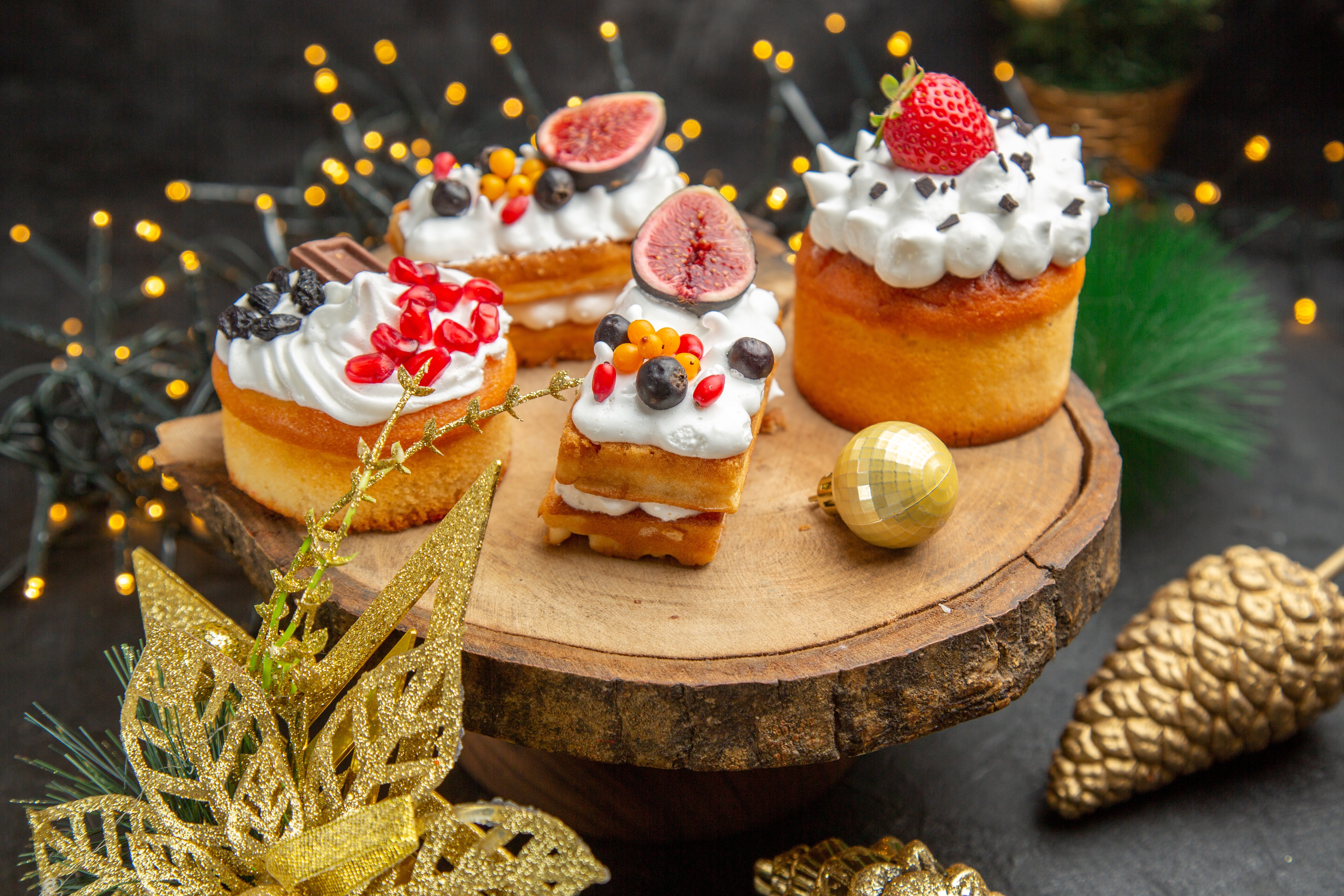 Christmas Desserts with Festive Decorations 4K HD Wallpaper