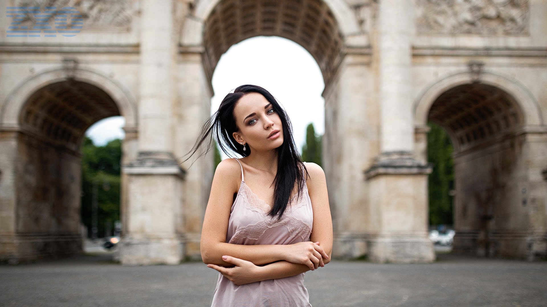 Angelina Petrova in front of an Archway HD Wallpaper