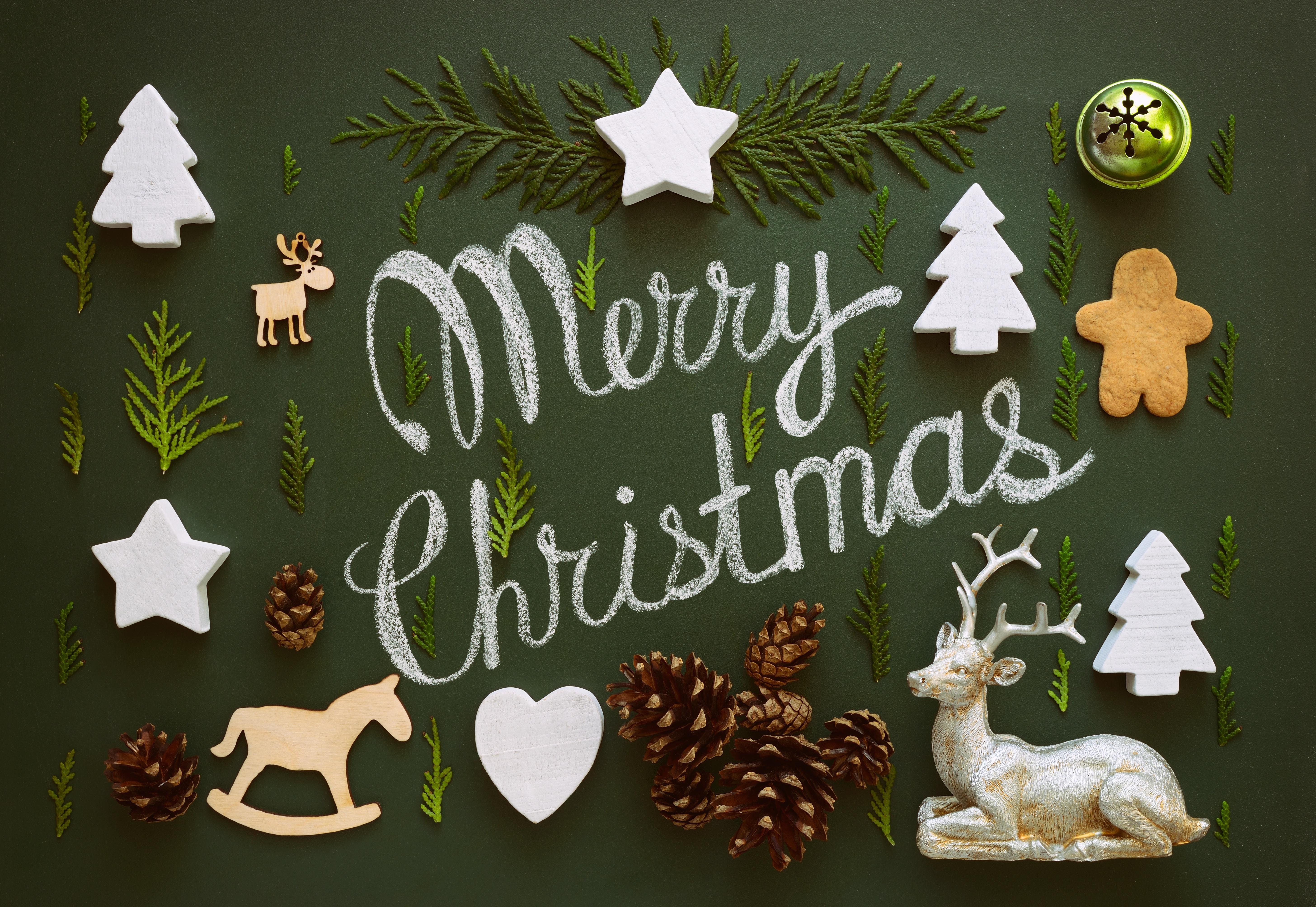Merry Christmas Chalk Art with Ornaments HD Wallpaper