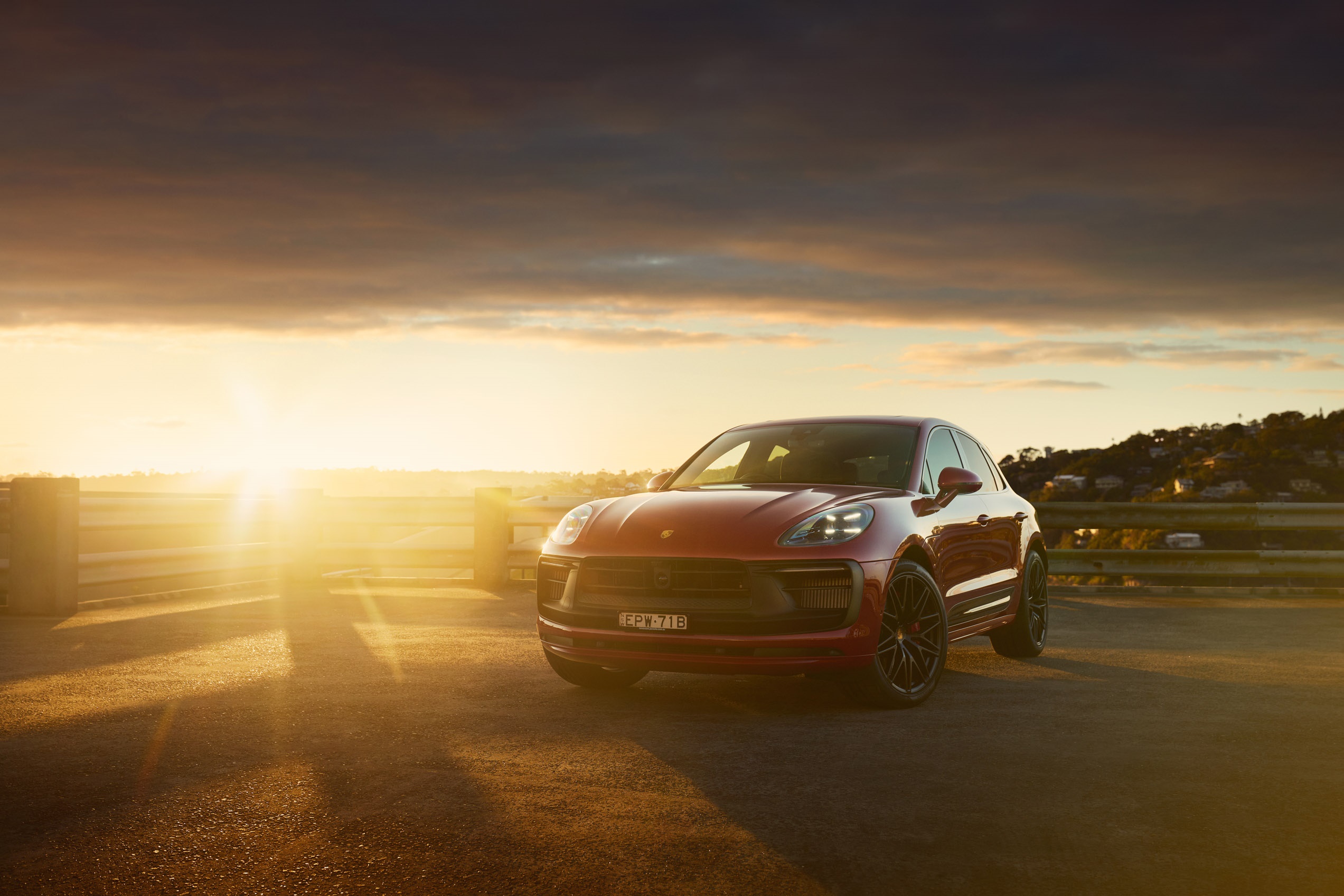 Red Porsche Macan GTS SUV at Sunset HD Wallpaper