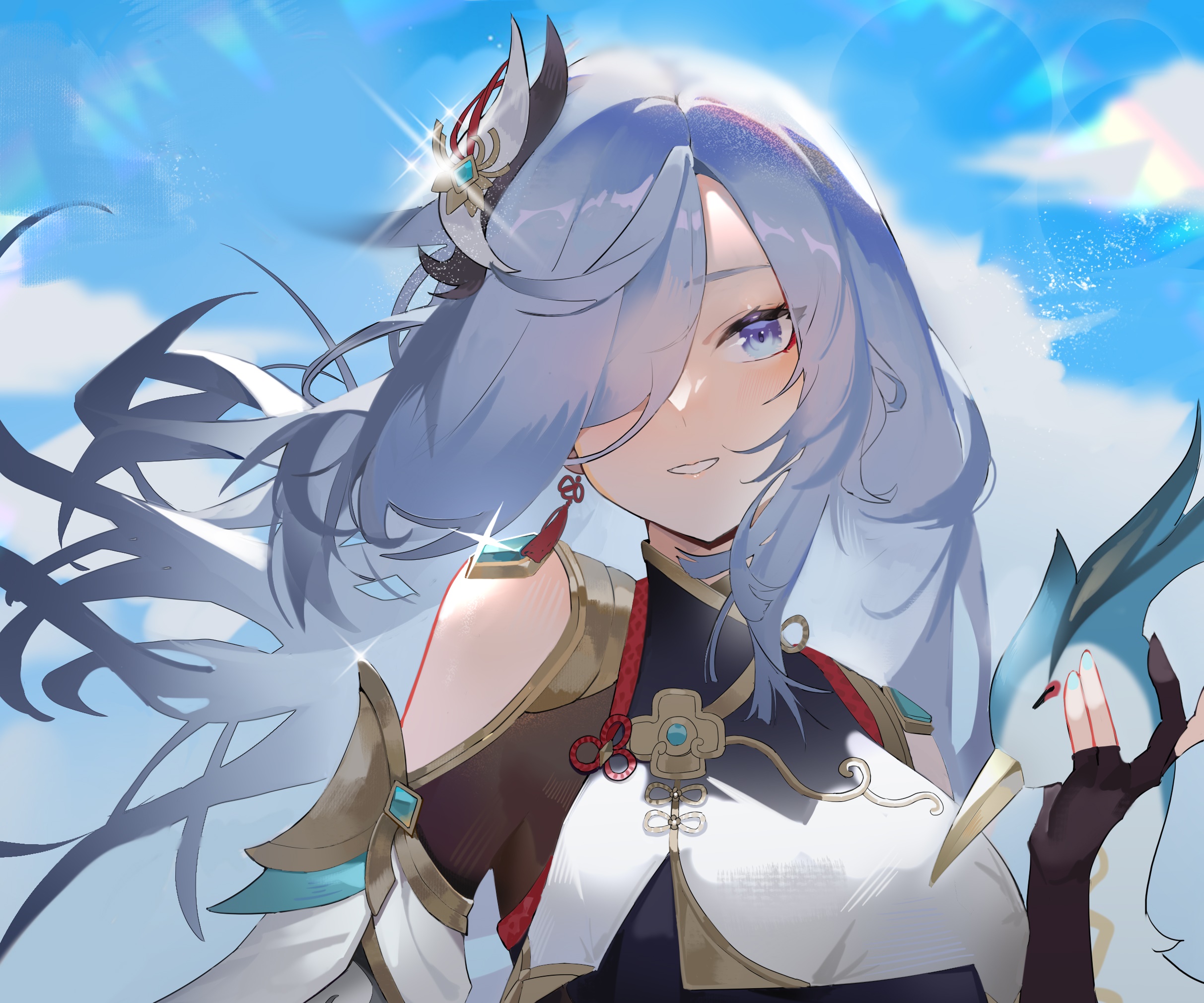 Shenhe from Genshin Impact with a bird HD Wallpaper