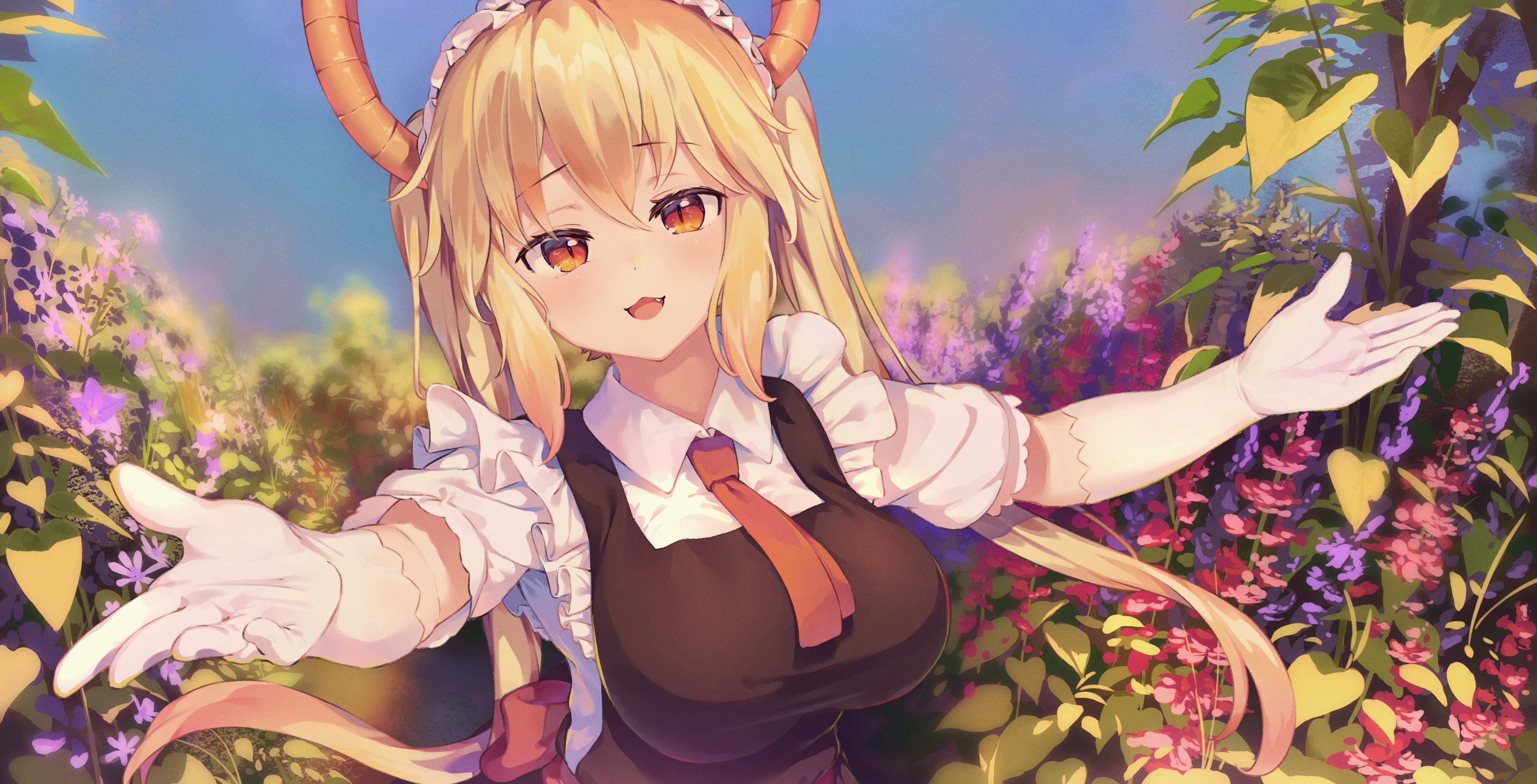 Tohru from Miss Kobayashi's Dragon Maid in a garden HD Wallpaper