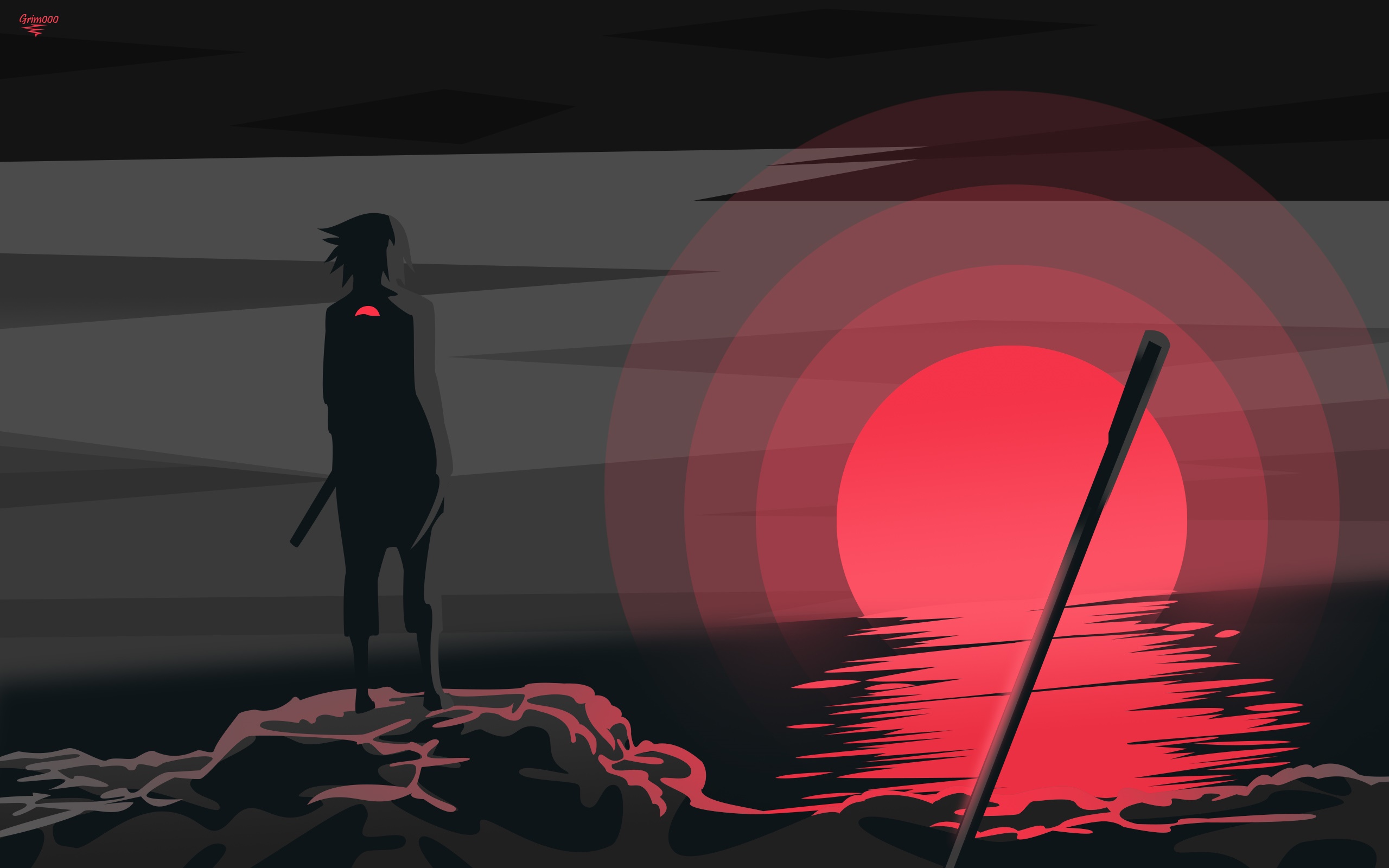 Sasuke Uchiha from Naruto by a red sun HD Wallpaper