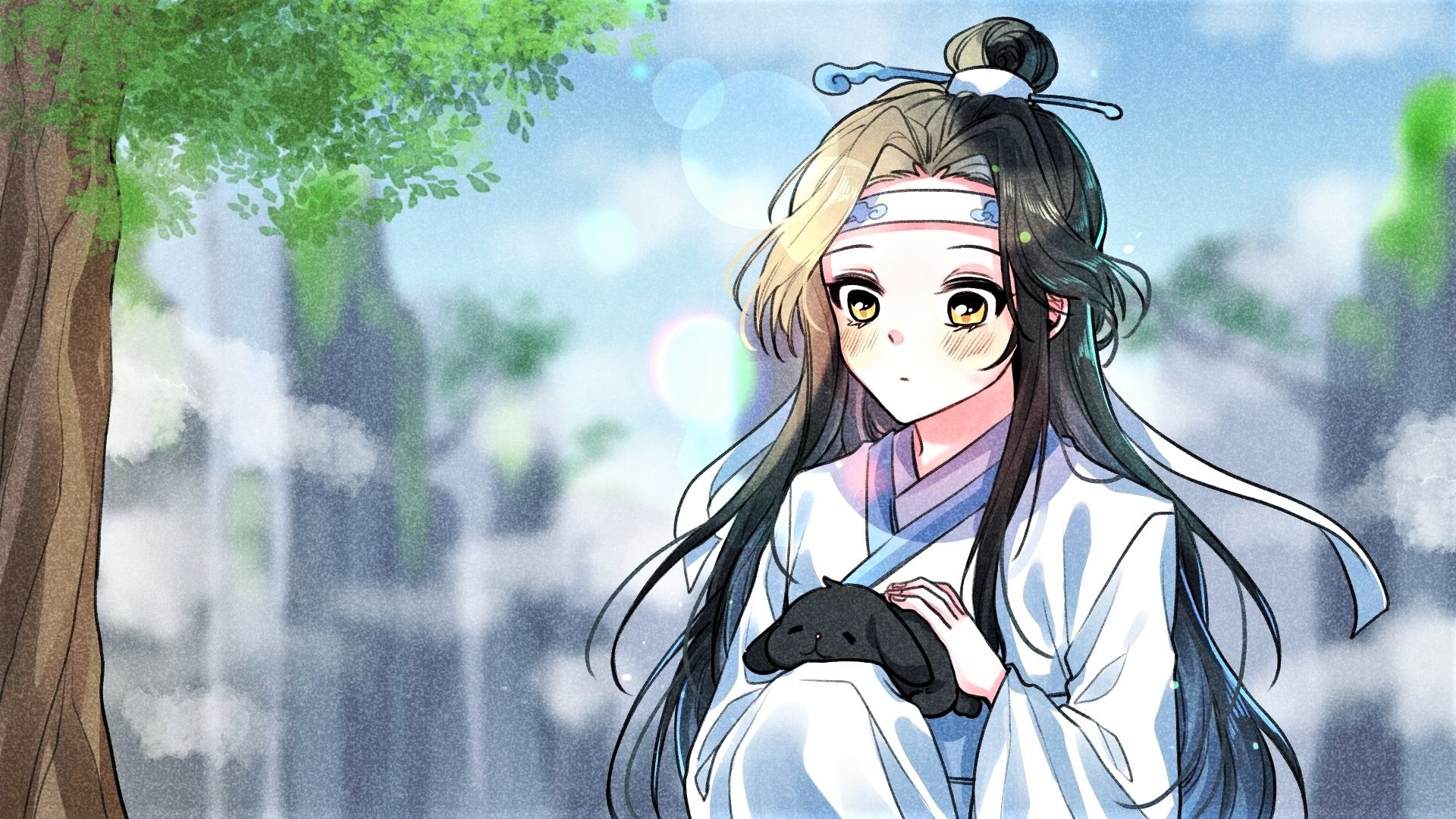 Lan Wangji from Mo Dao Zu Shi holding a black rabbit HD Wallpaper