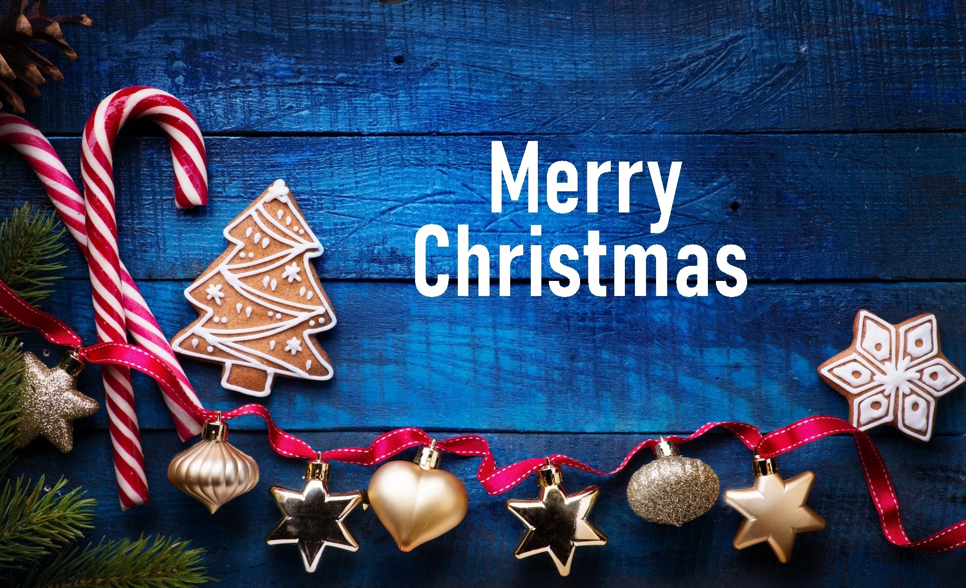 Merry Christmas with Ornaments and Candy Canes HD Wallpaper
