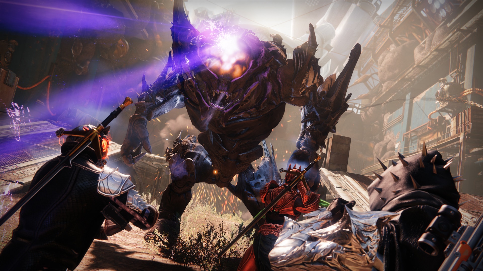 Guardians fighting a large monster in Destiny 2: Beyond Light HD Wallpaper