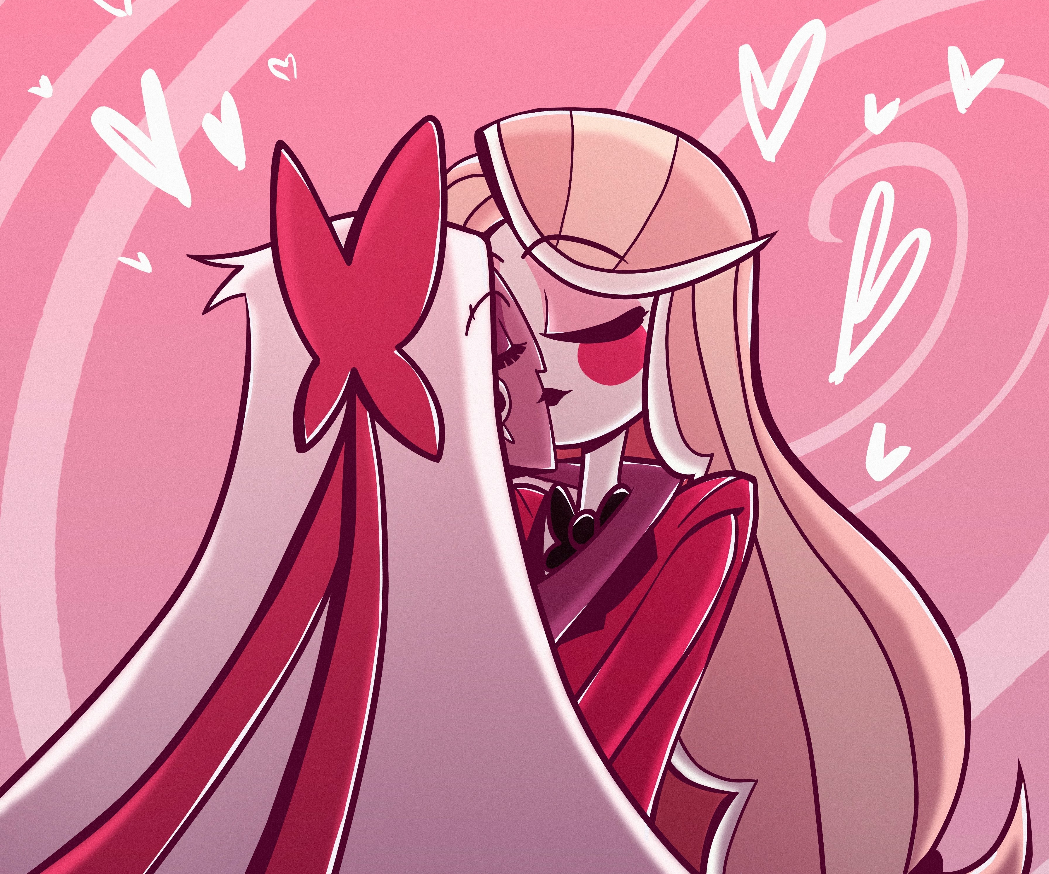 Charlie Magne and Vaggie from Hazbin Hotel kissing HD Wallpaper