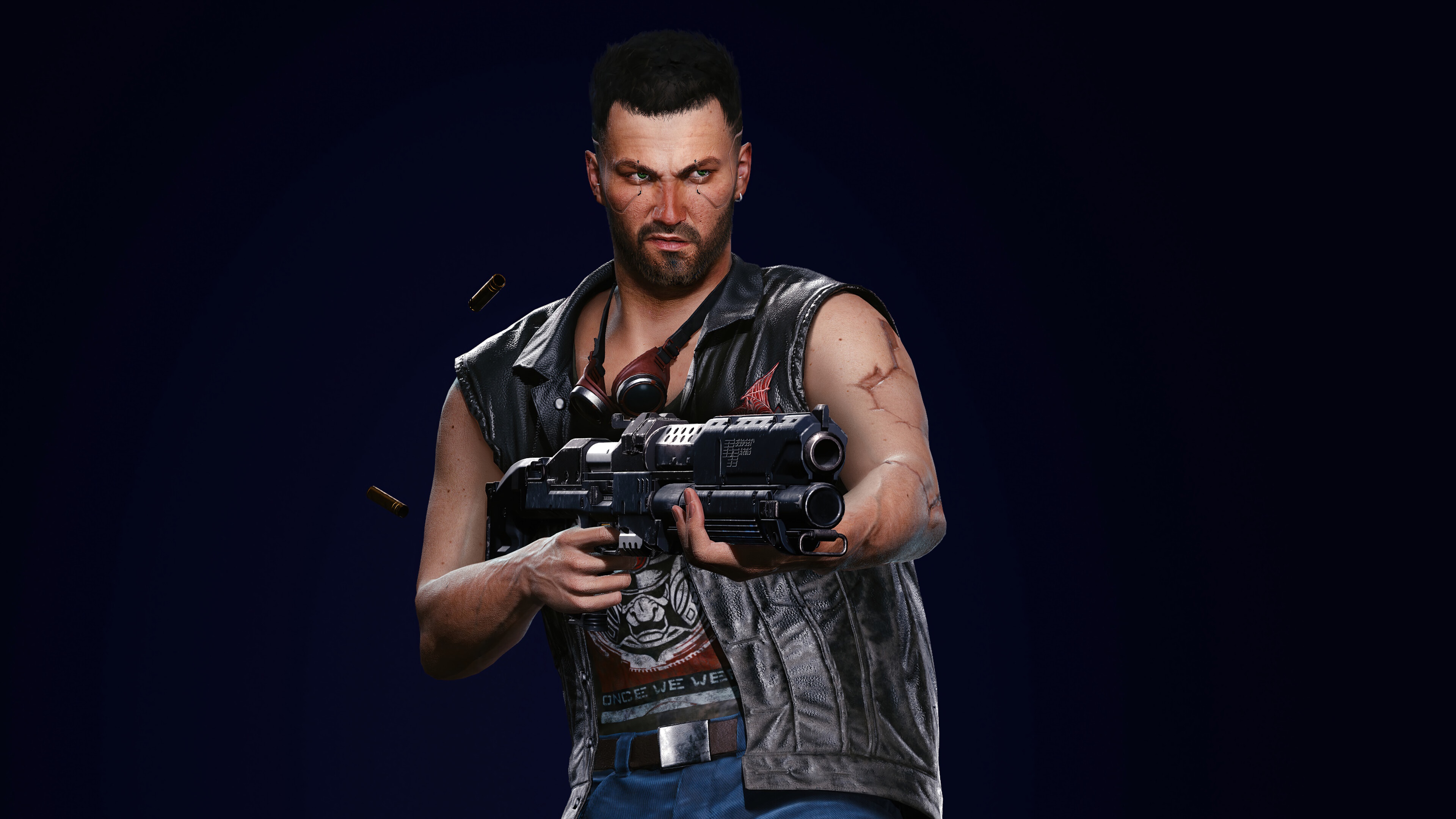 Man with shotgun from Cyberpunk 2077 4K HD Wallpaper