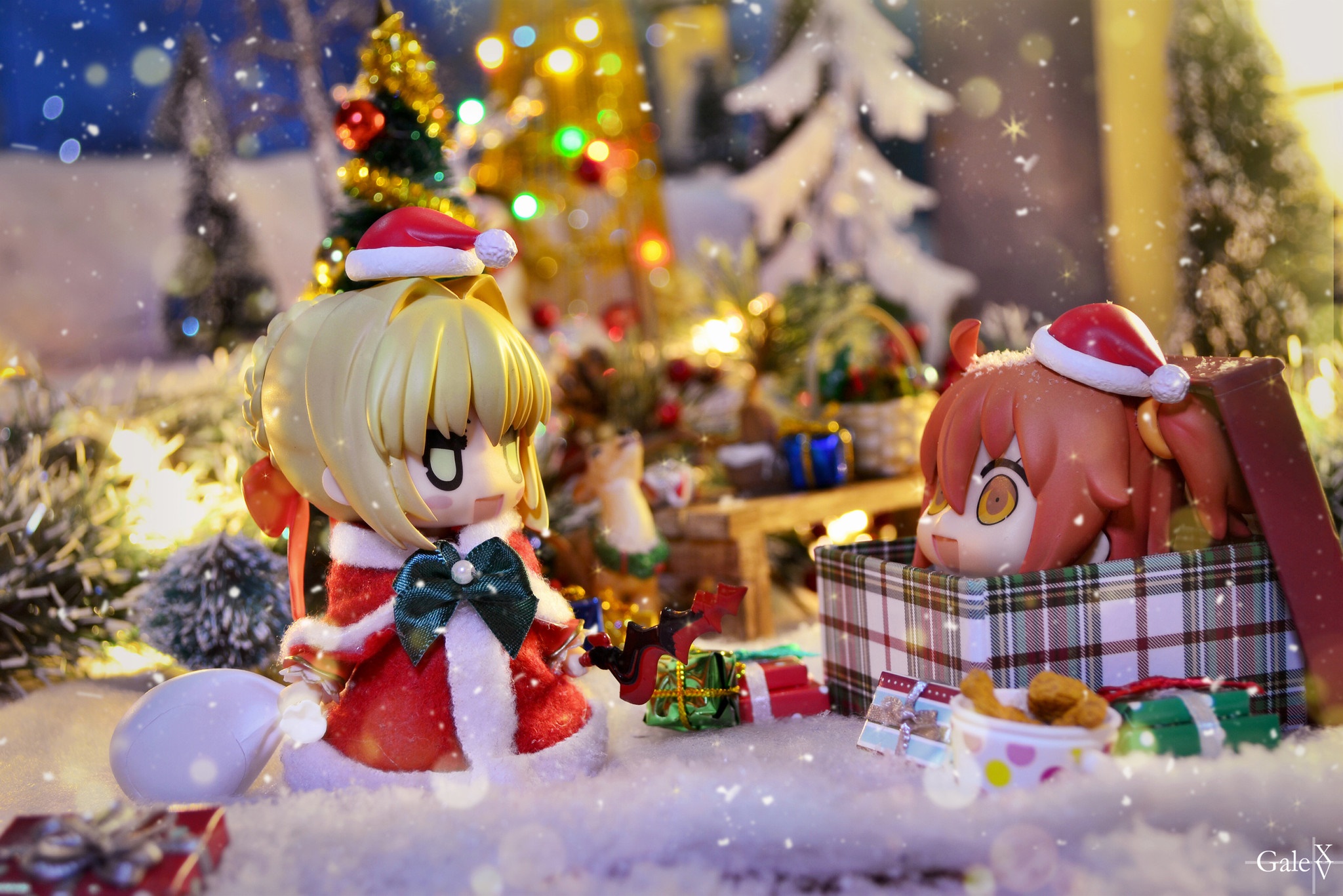 Padoru figures in Christmas setting HD Wallpaper