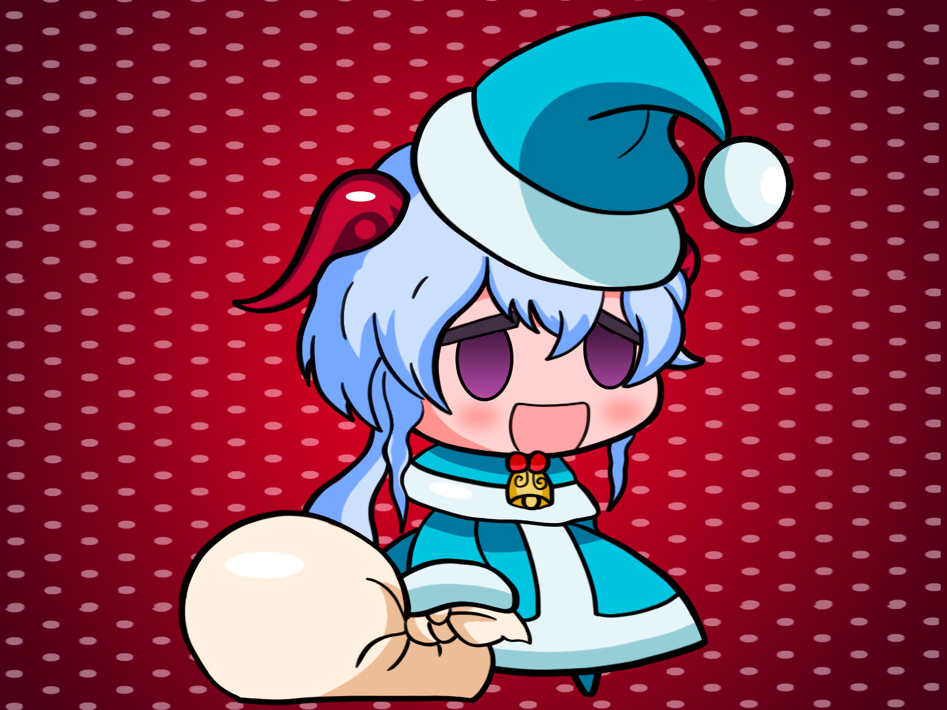 Chibi character in Santa hat with sack HD Wallpaper