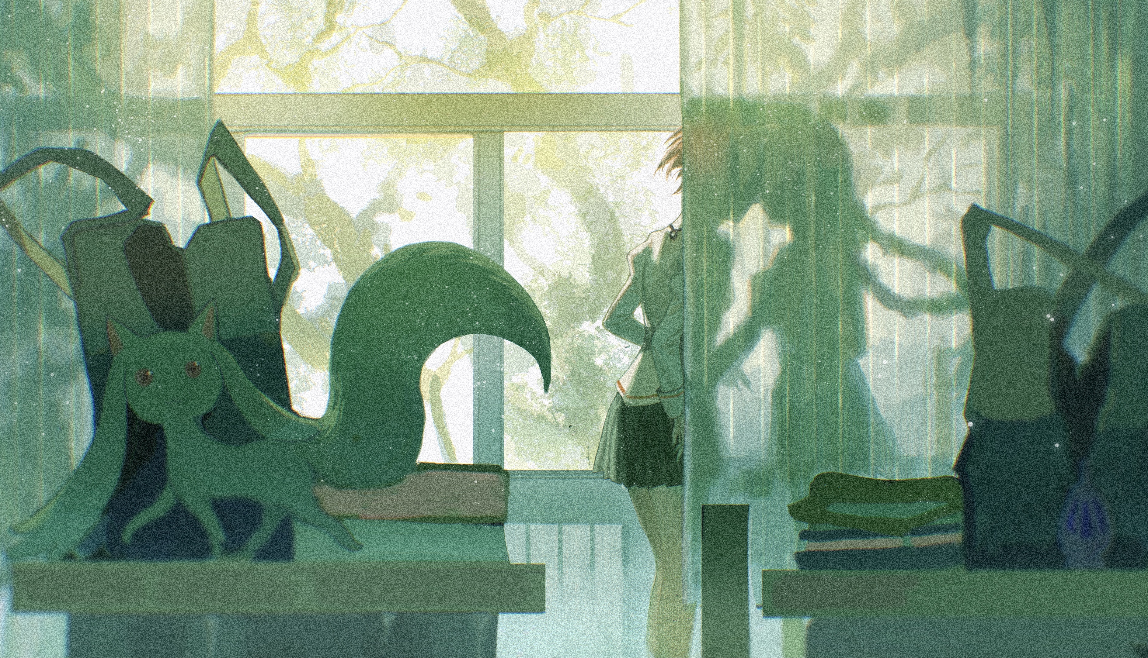 Kyubey and Homura Akemi from Puella Magi Madoka Magica HD Wallpaper