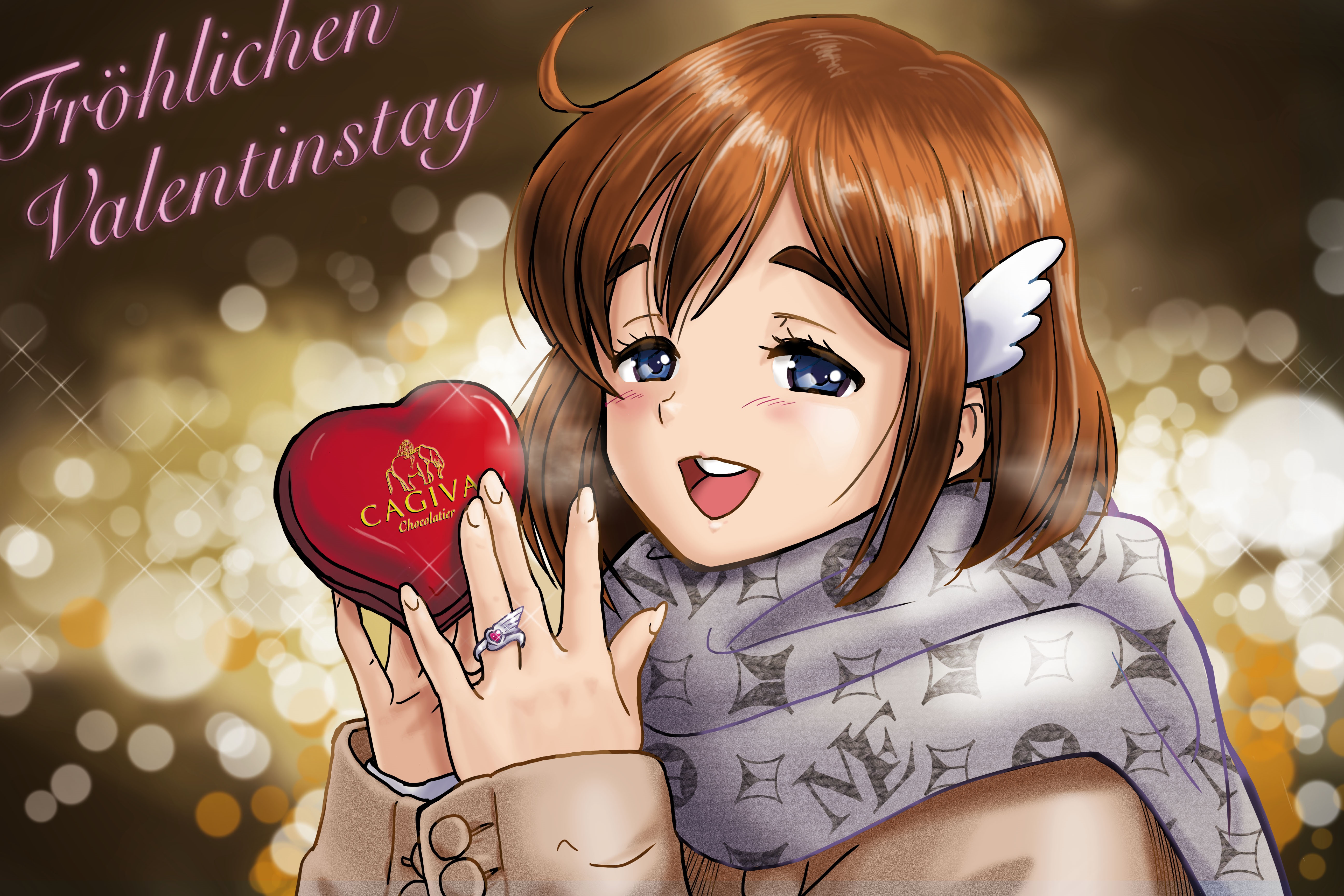 Hane Sakura from Bakuon!! holding a heart-shaped chocolate box HD Wallpaper