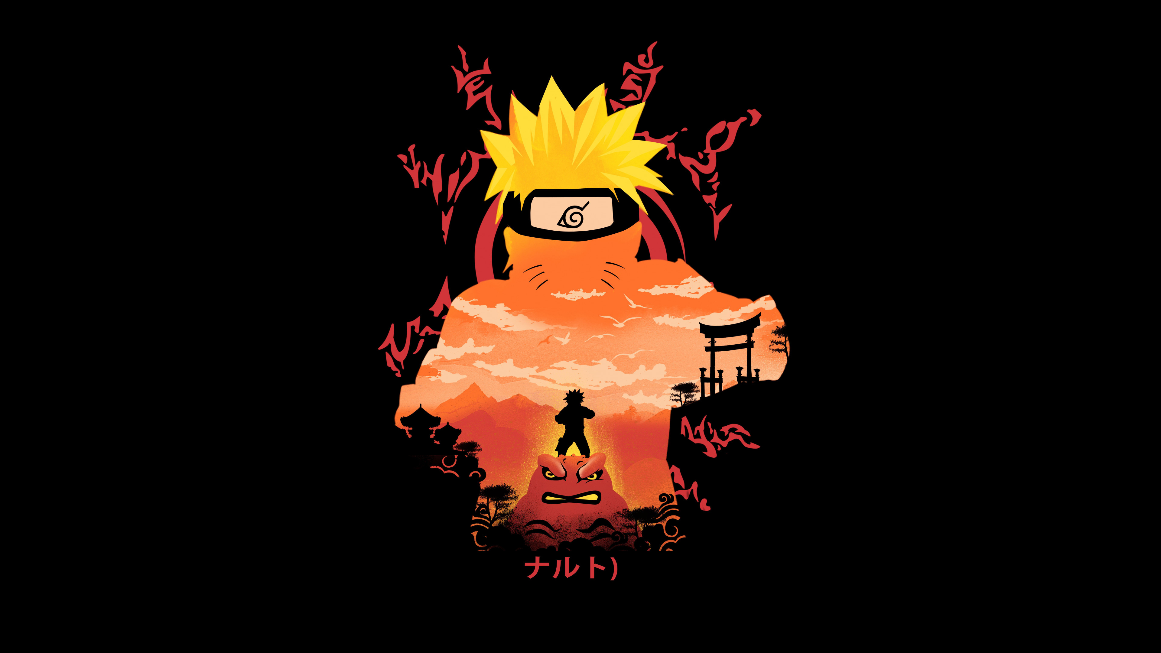 Naruto Uzumaki silhouette with Japanese landscape HD Wallpaper