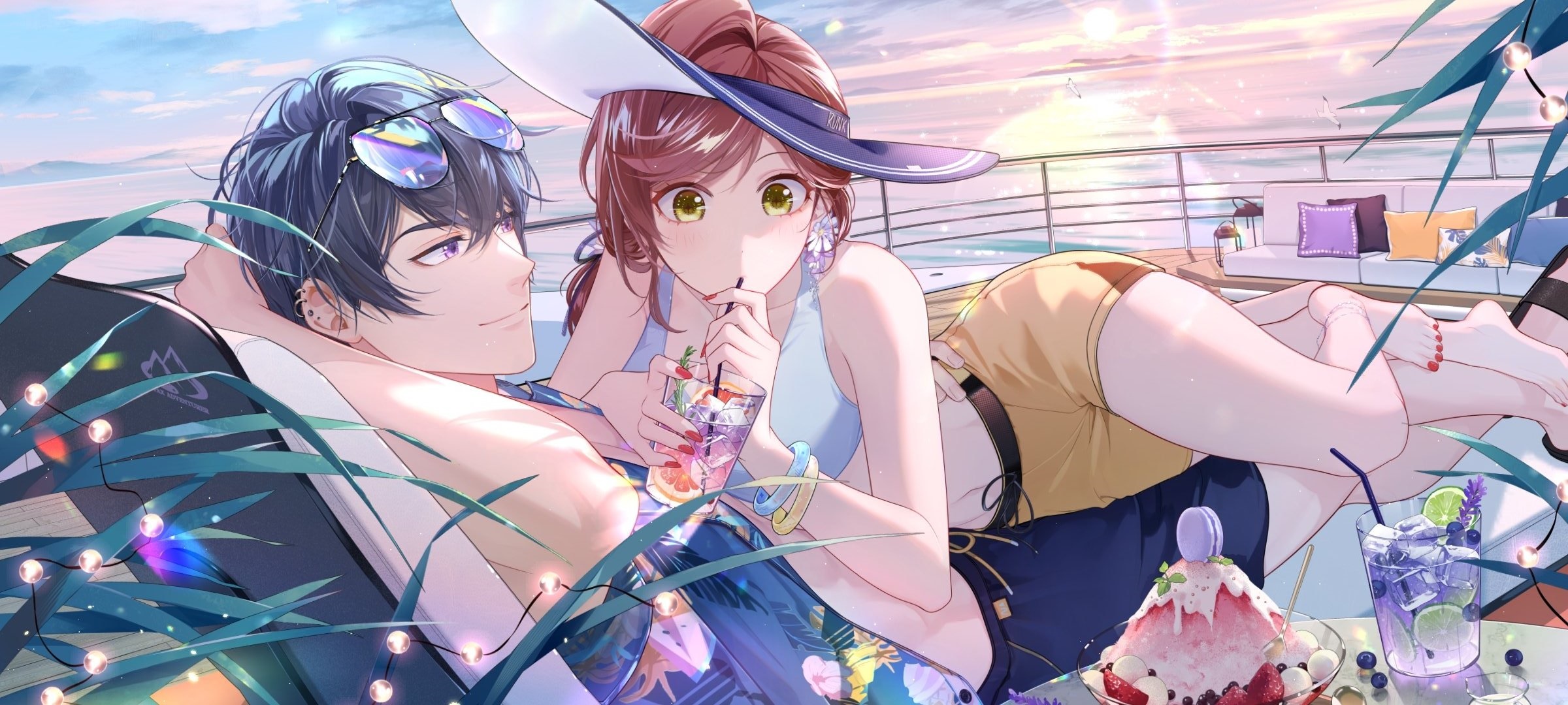 Izumi Kei and Rosa from Tears of Themis on a yacht HD Wallpaper