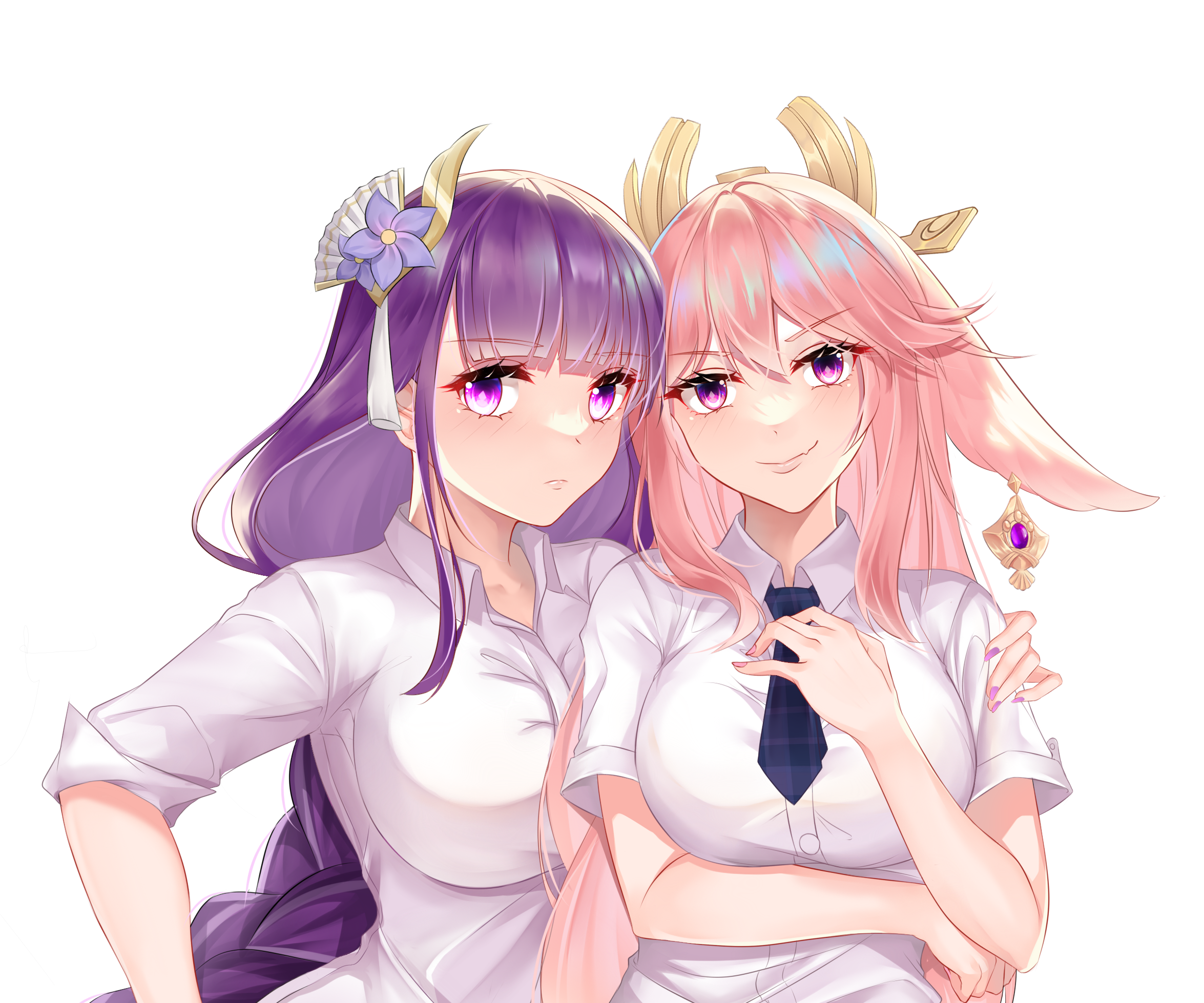 Yae Miko and Raiden Shogun from Genshin Impact HD Wallpaper