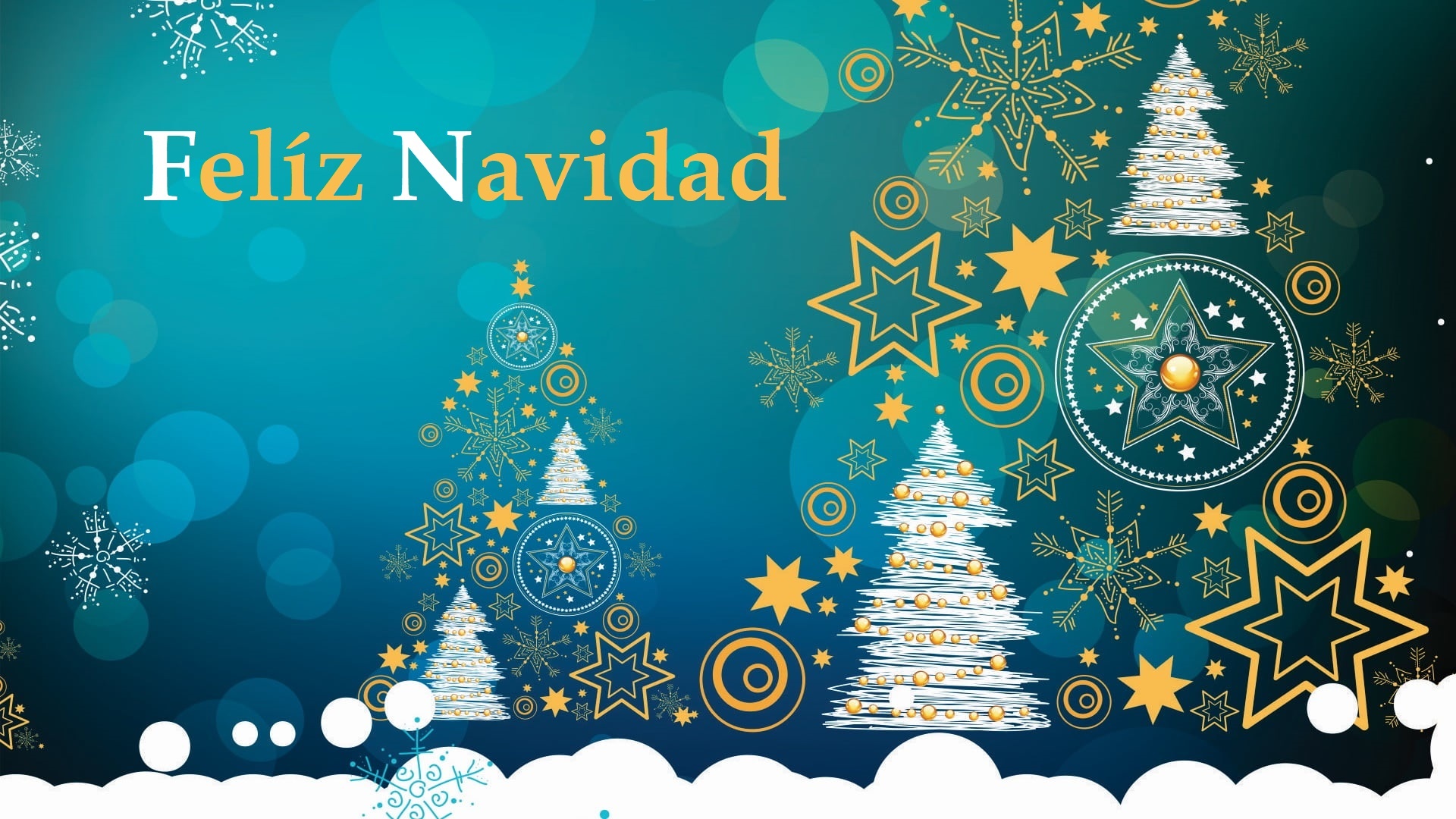 Feliz Navidad Christmas Trees and Snowflakes HD Wallpaper