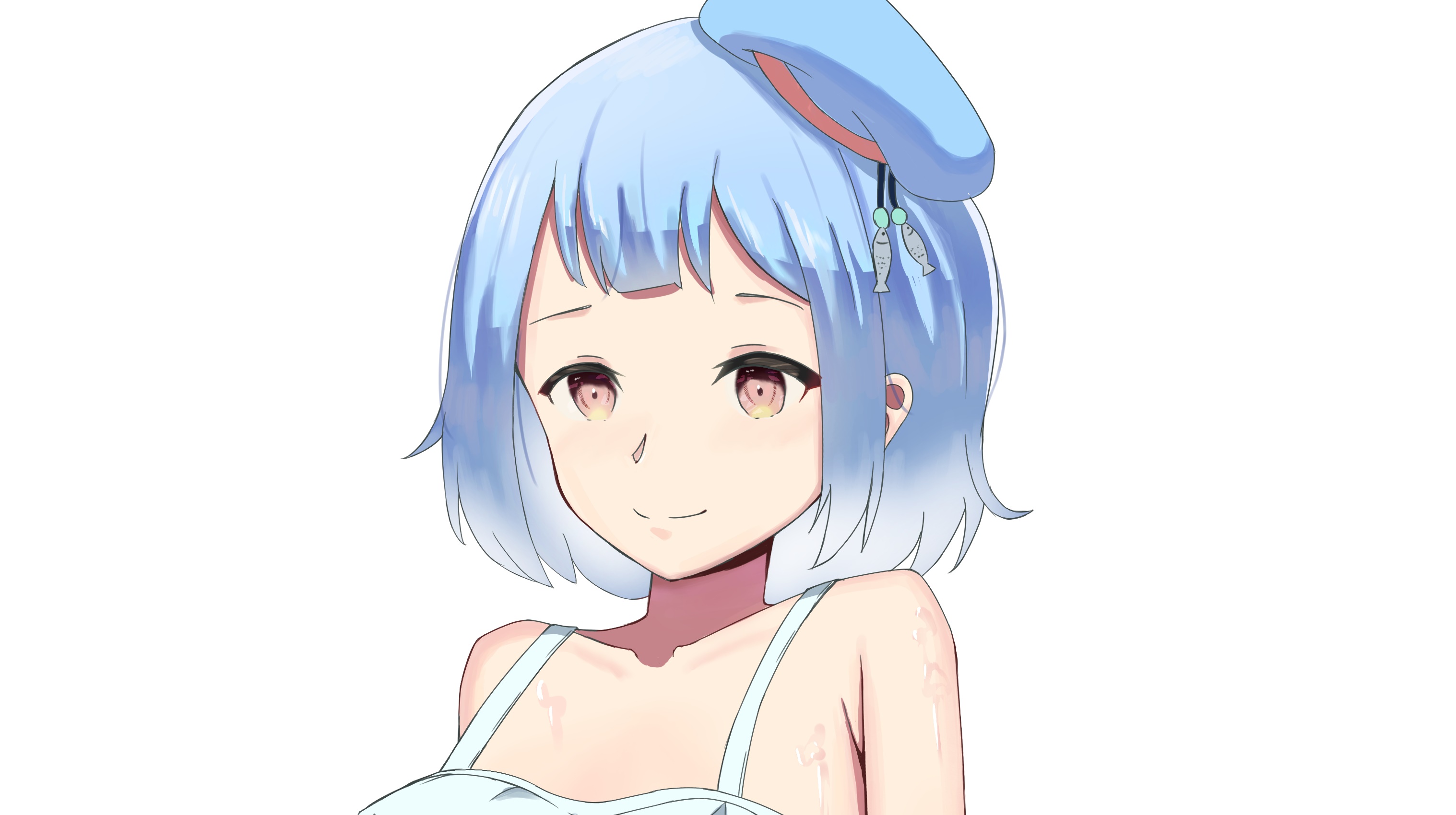 Anime girl with blue hair and a hat HD Wallpaper