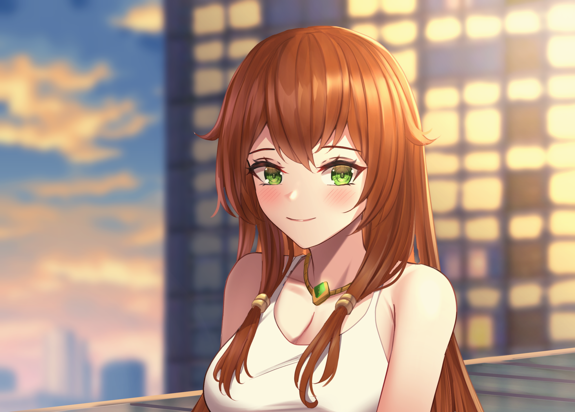 Anime girl with brown hair and green eyes HD Wallpaper