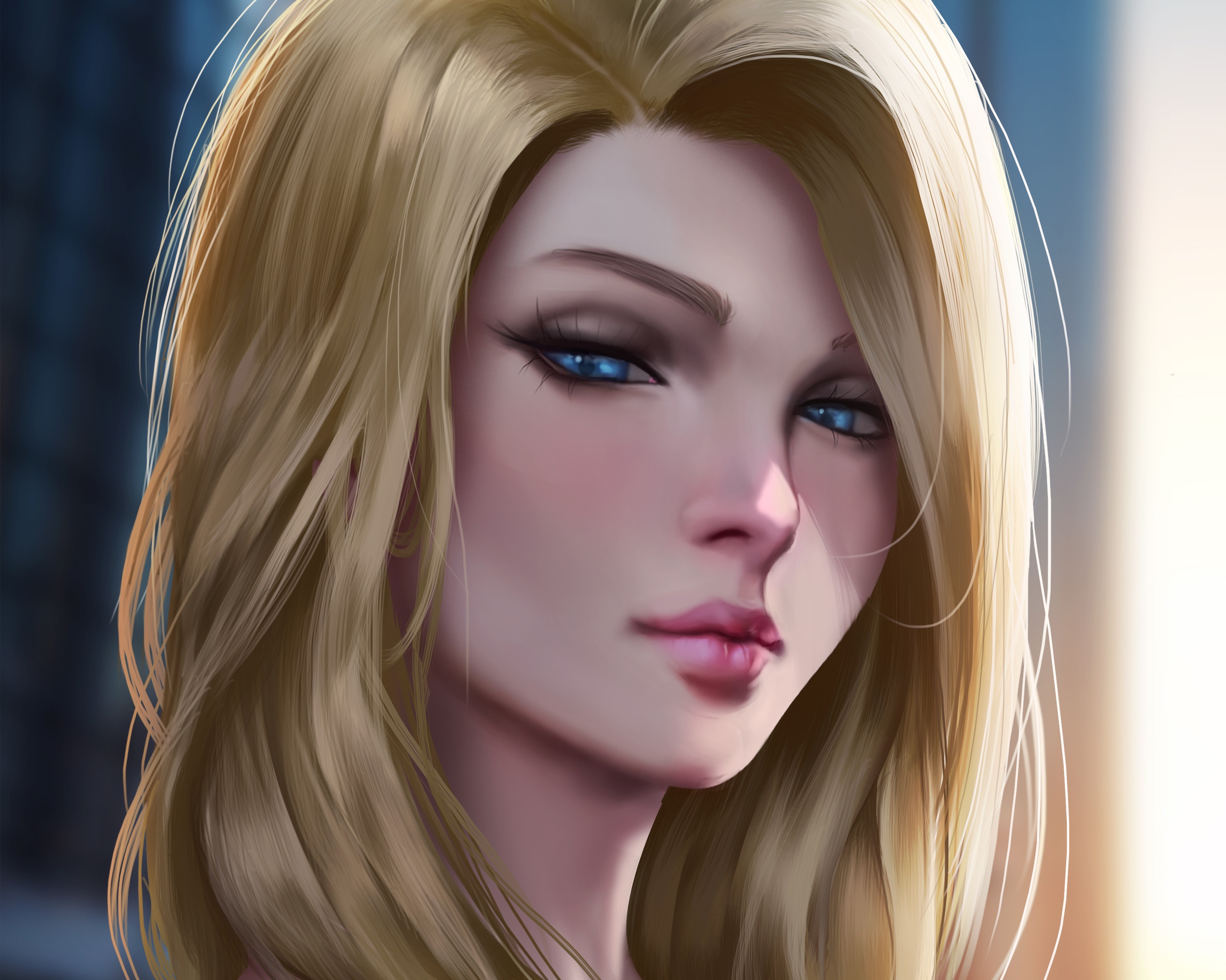 Close-up of a blonde woman with blue eyes HD Wallpaper