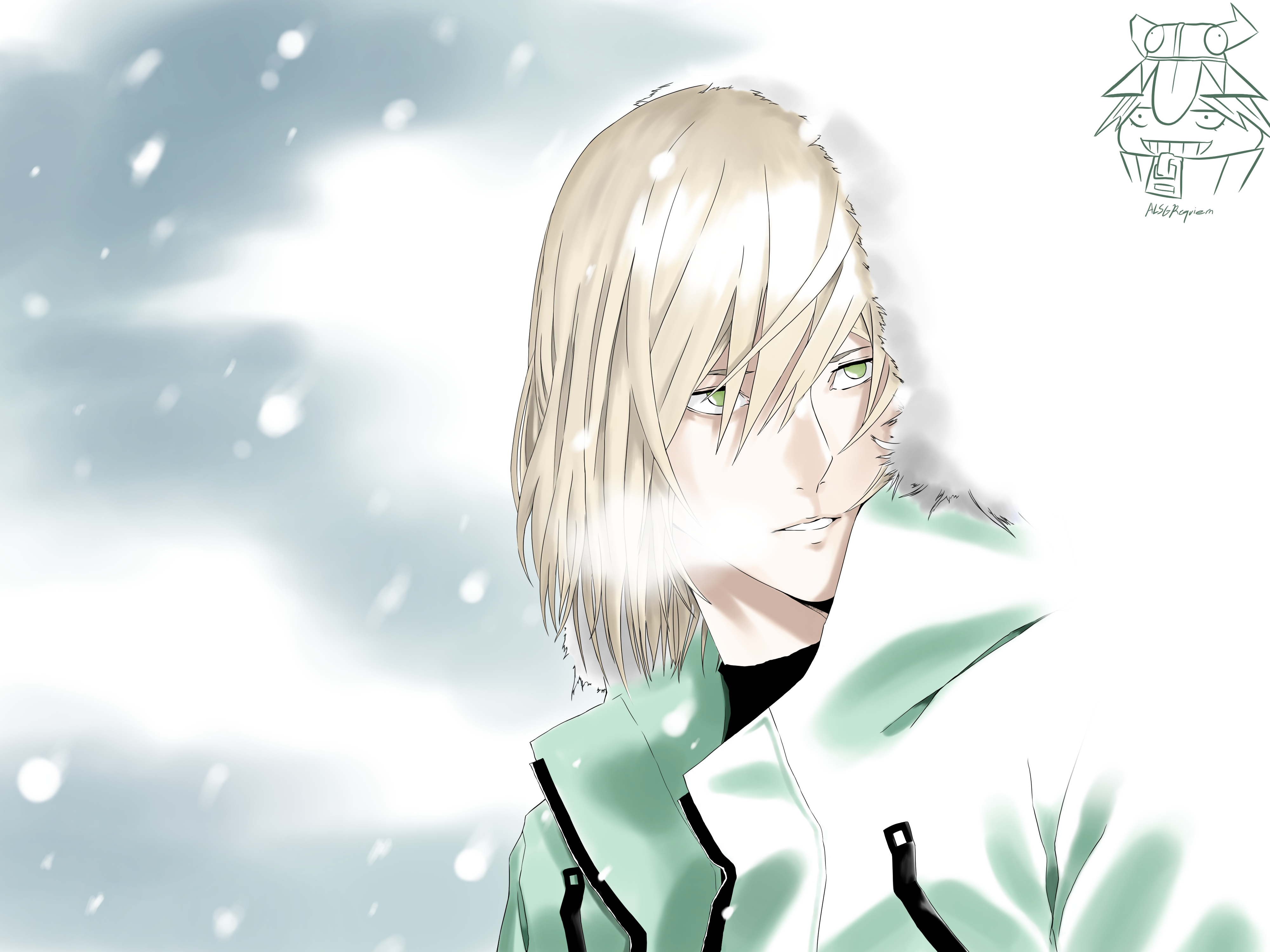 Blonde-haired boy in winter coat during snowfall HD Wallpaper