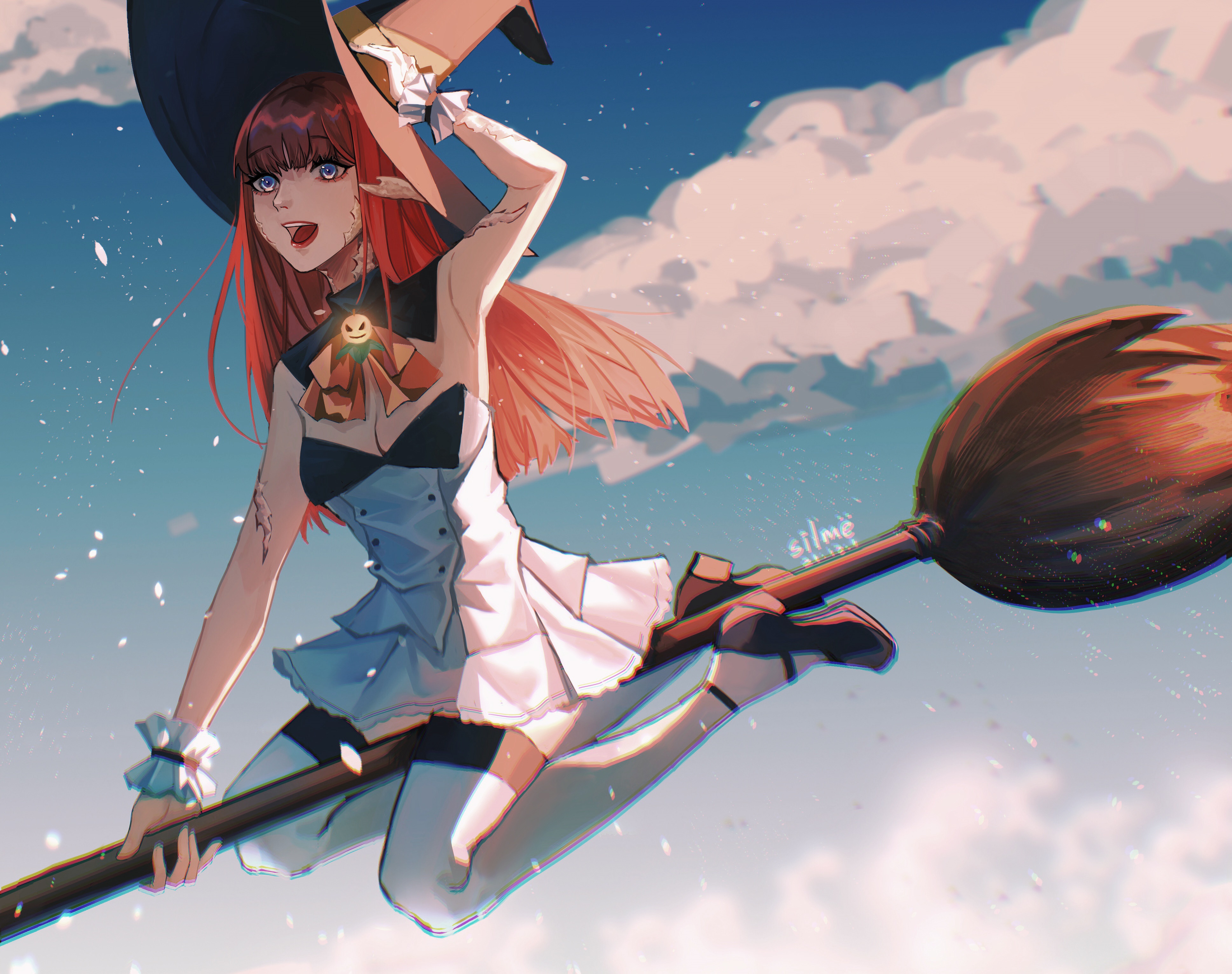 Au Ra Witch from Final Fantasy XIV flying on a broomstick HD Wallpaper