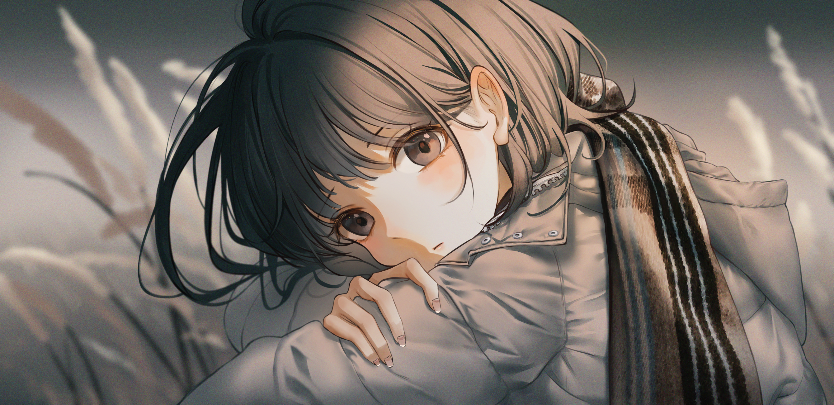 Girl in a jacket and scarf HD Wallpaper