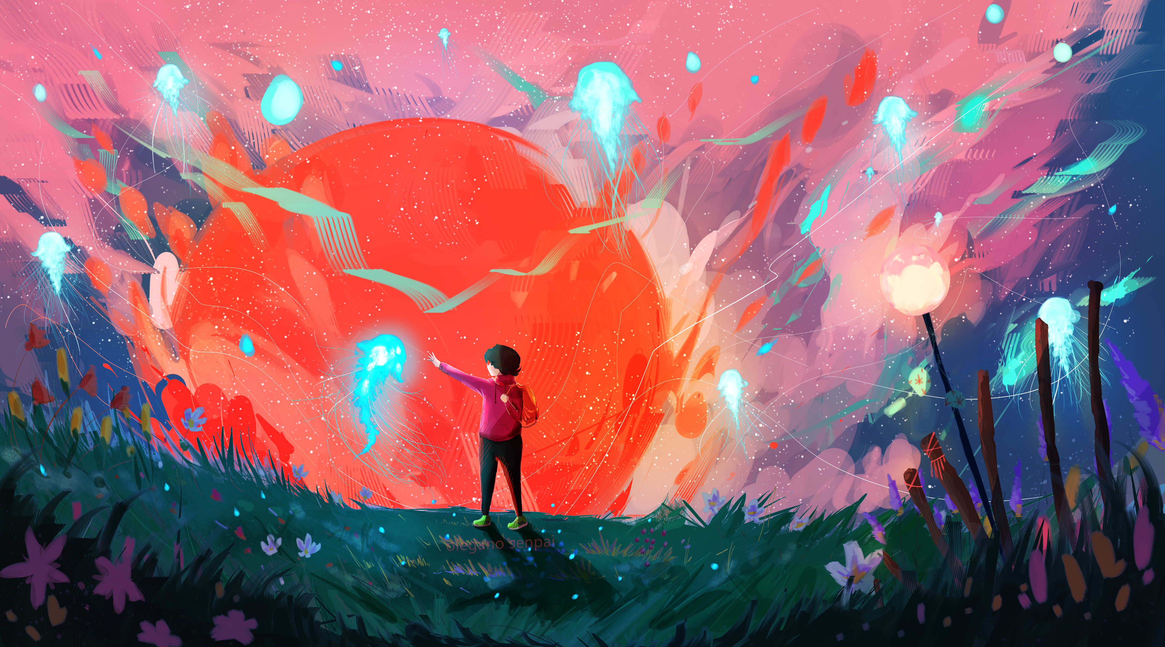 Fantasy Child with Jellyfish in 4K HD Wallpaper