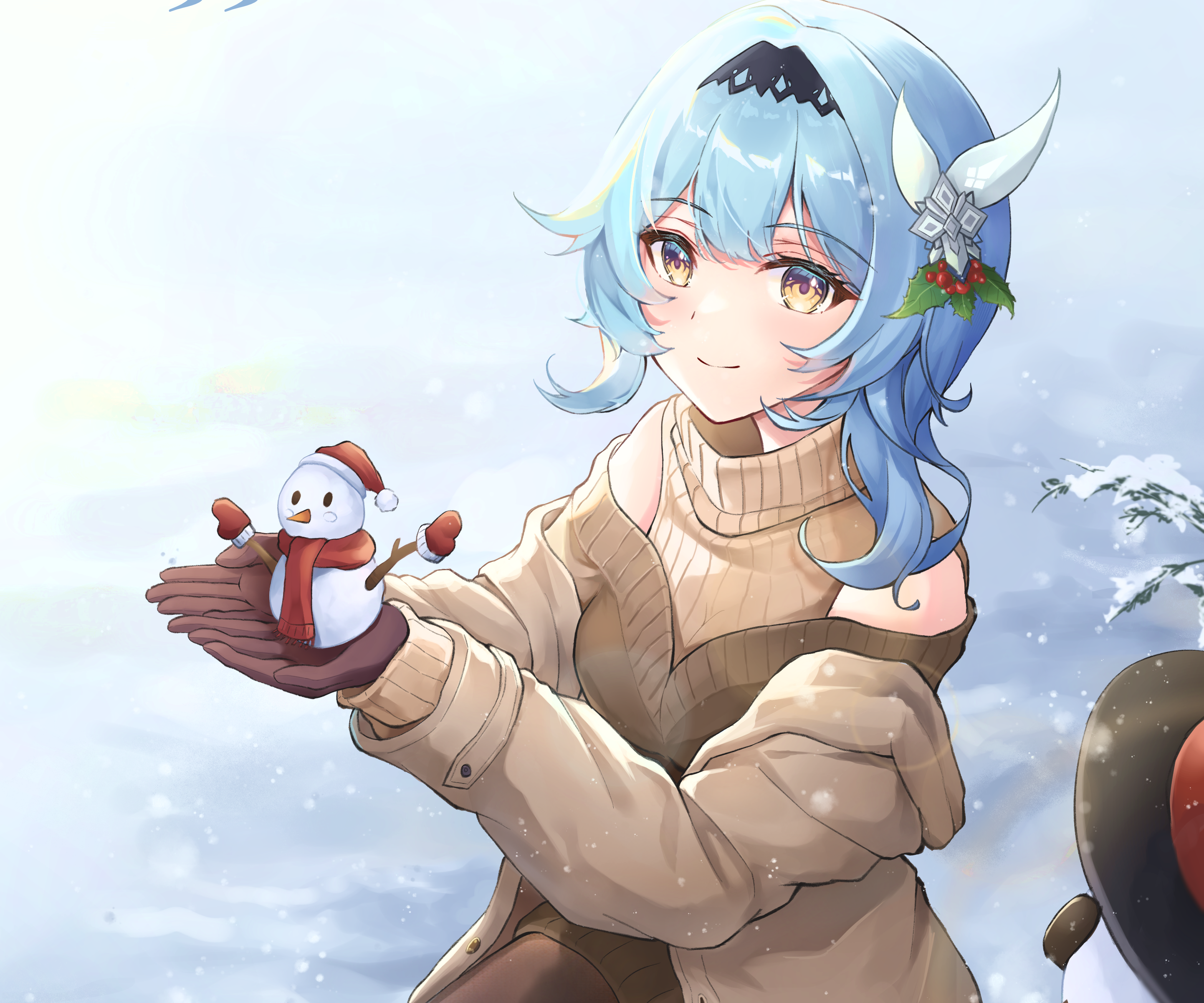 Eula from Genshin Impact holding a snowman HD Wallpaper