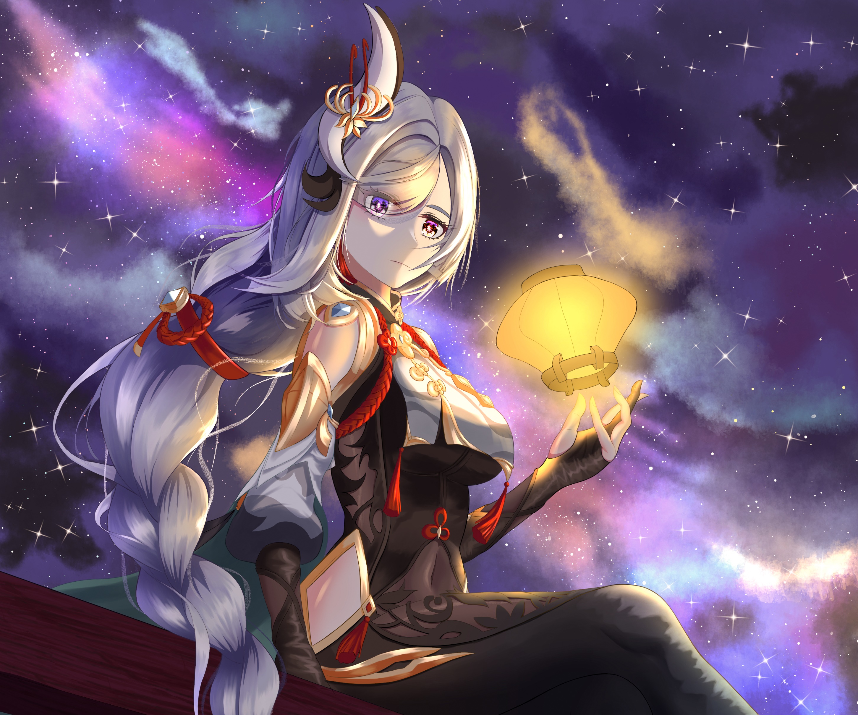 Shenhe from Genshin Impact holding a lantern HD Wallpaper