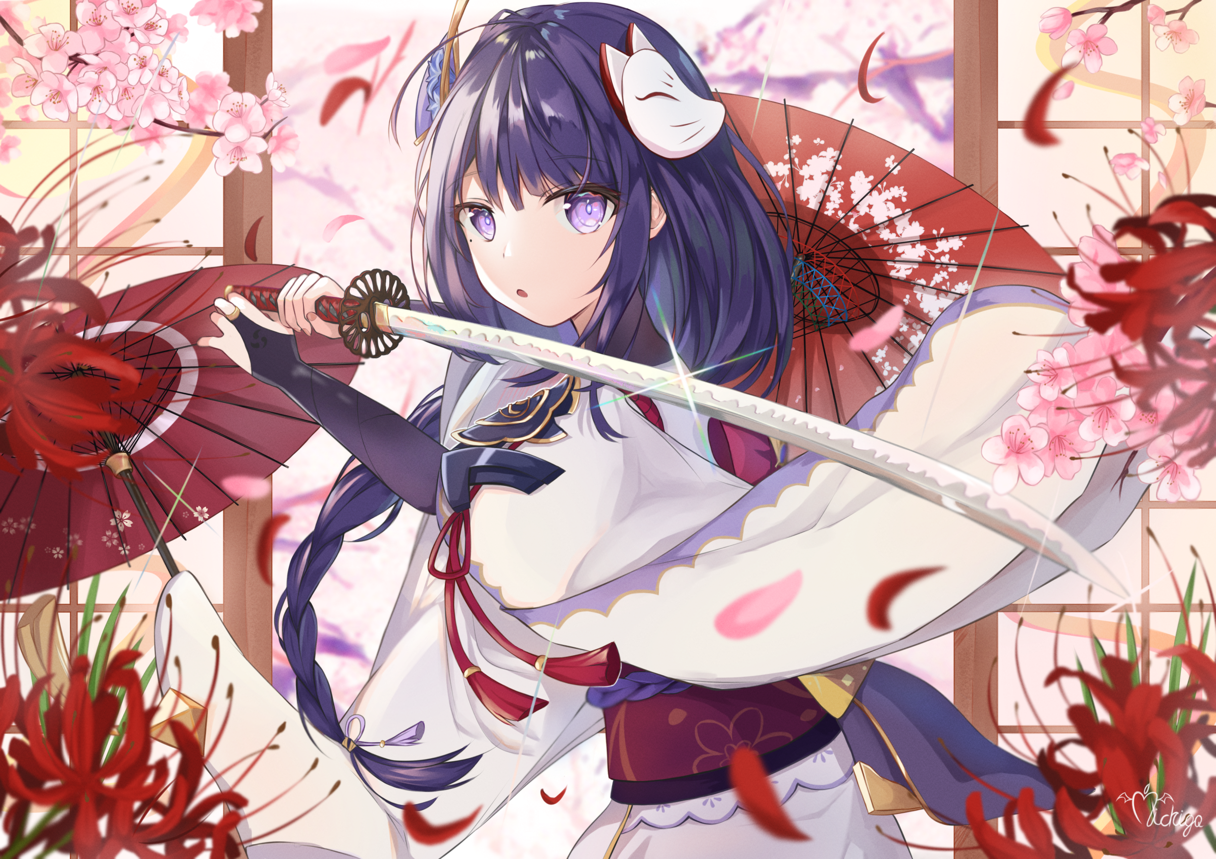 Raiden Shogun from Genshin Impact with Katana HD Wallpaper