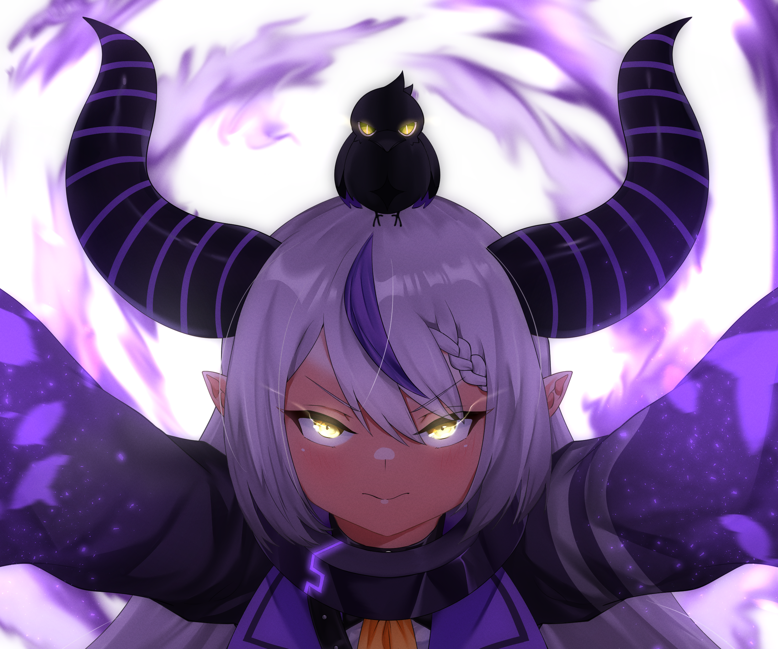 La+ Darknesss from Hololive with a bird on her head HD Wallpaper