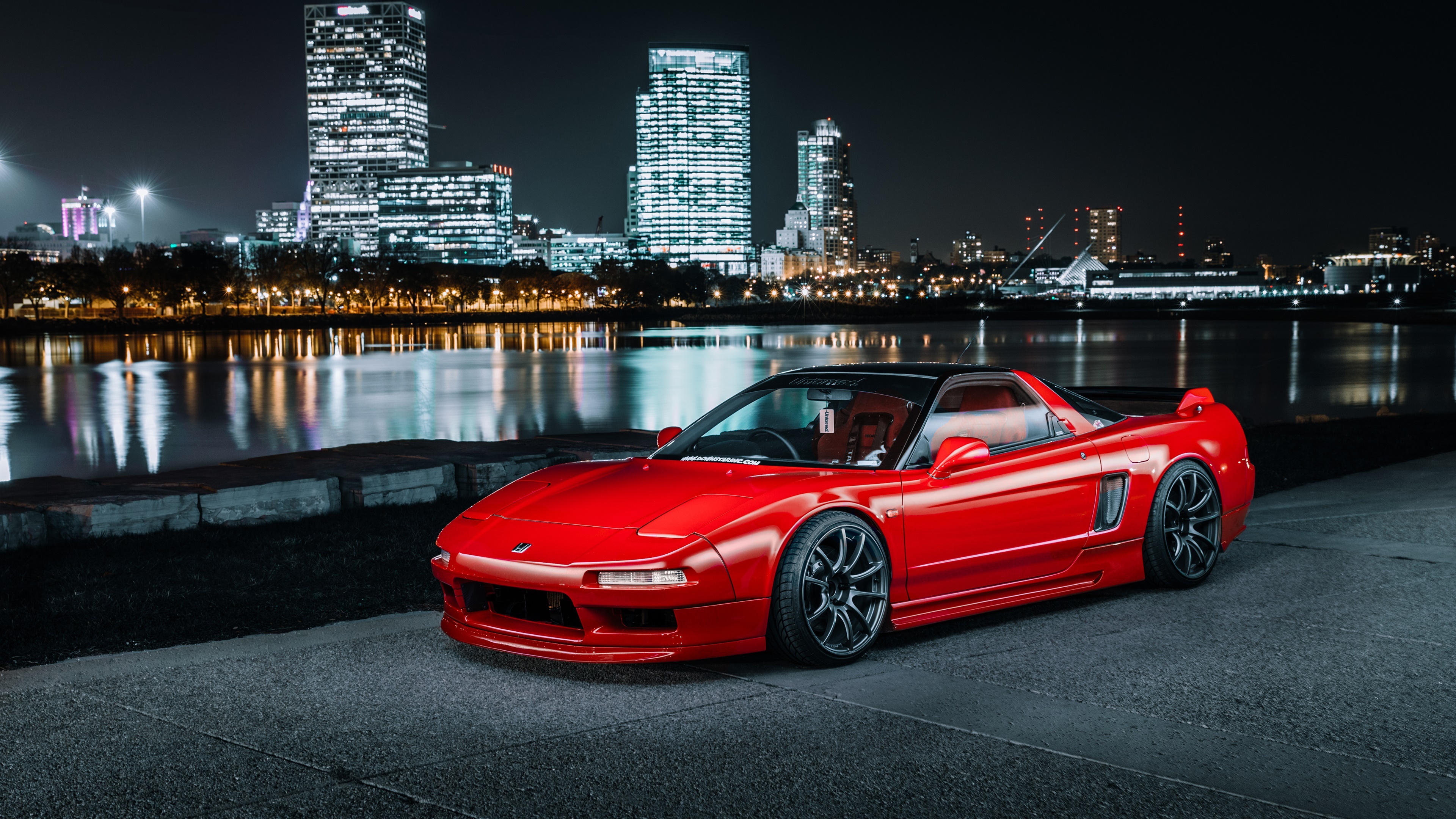 Red Honda NSX 4K at Night Cityscape HD Wallpaper