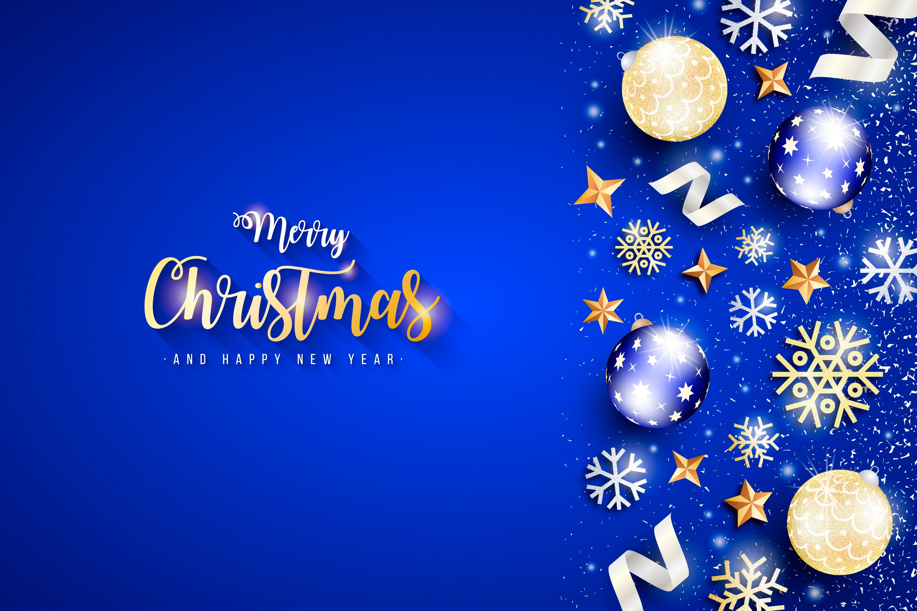 Merry Christmas and Happy New Year with Ornaments HD Wallpaper