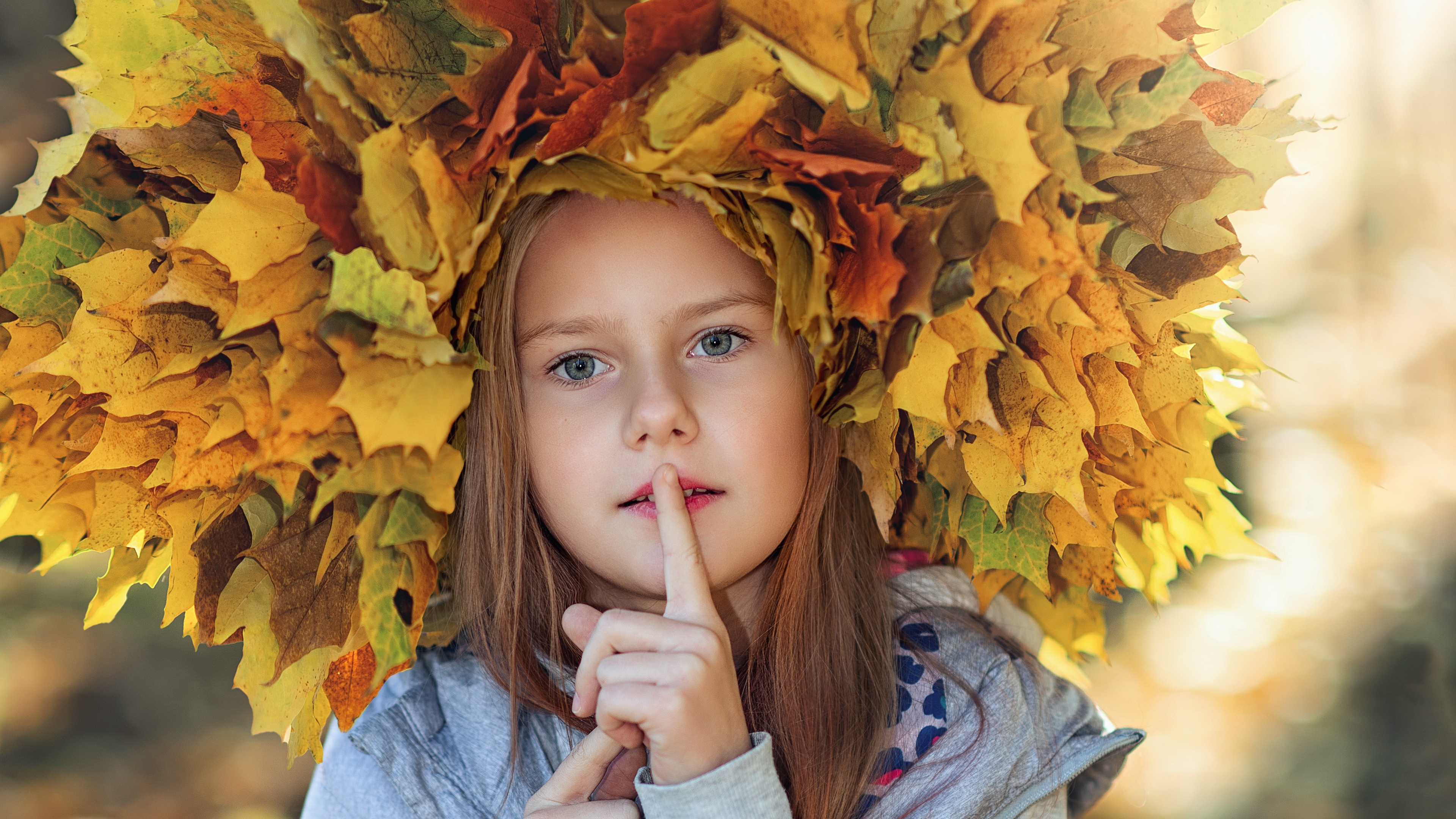 Girl with Autumn Leaf Wreath HD Wallpaper